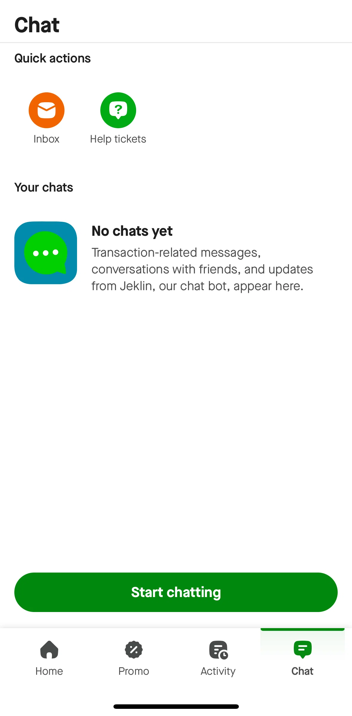 Gojek Screen screen in the Sending a chat flow