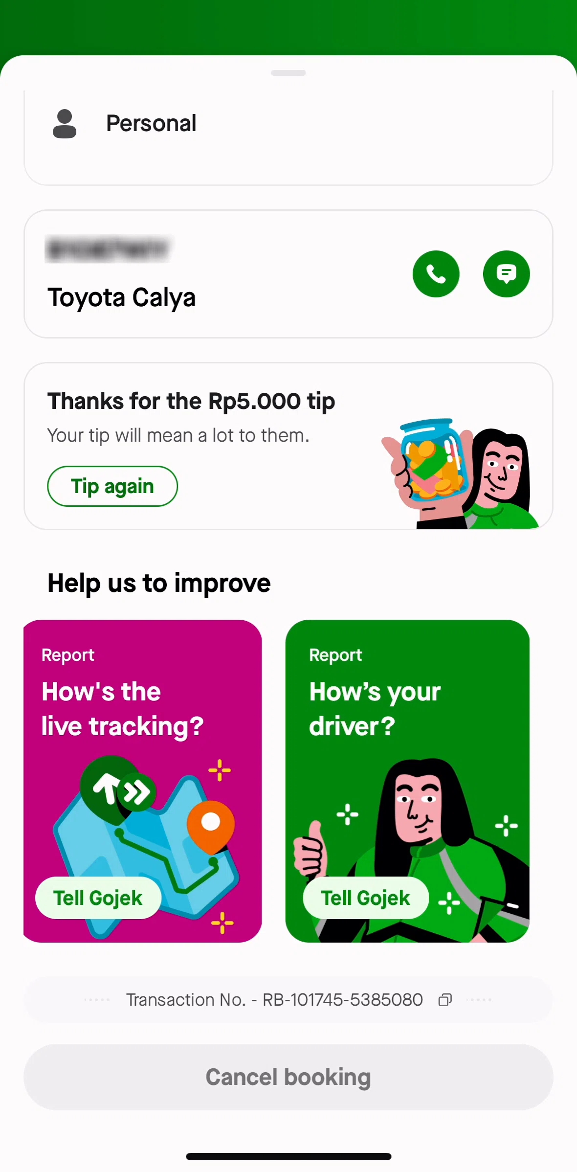 Gojek Screen screen in the Sending feedback flow