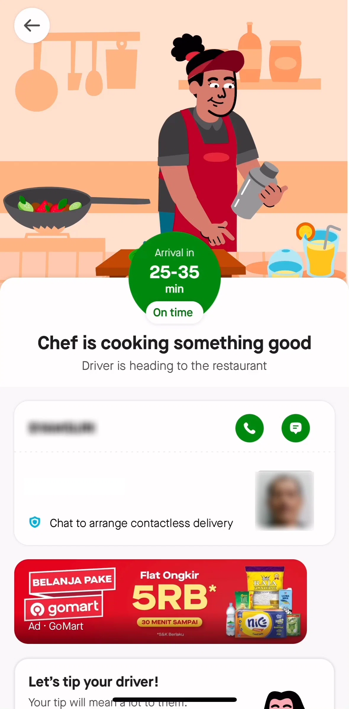 Gojek Screen screen in the Tipping a driver flow