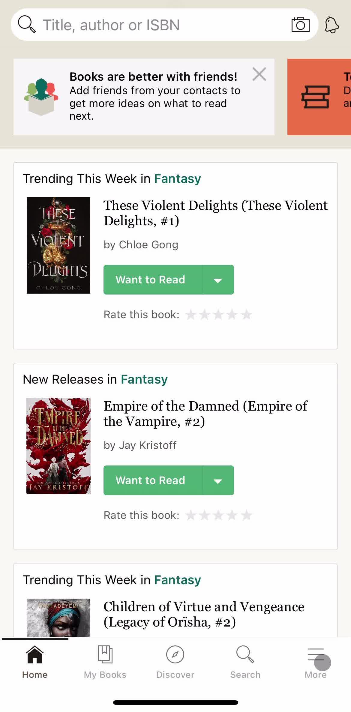 Goodreads Home screen in the Deleting Your Account flow