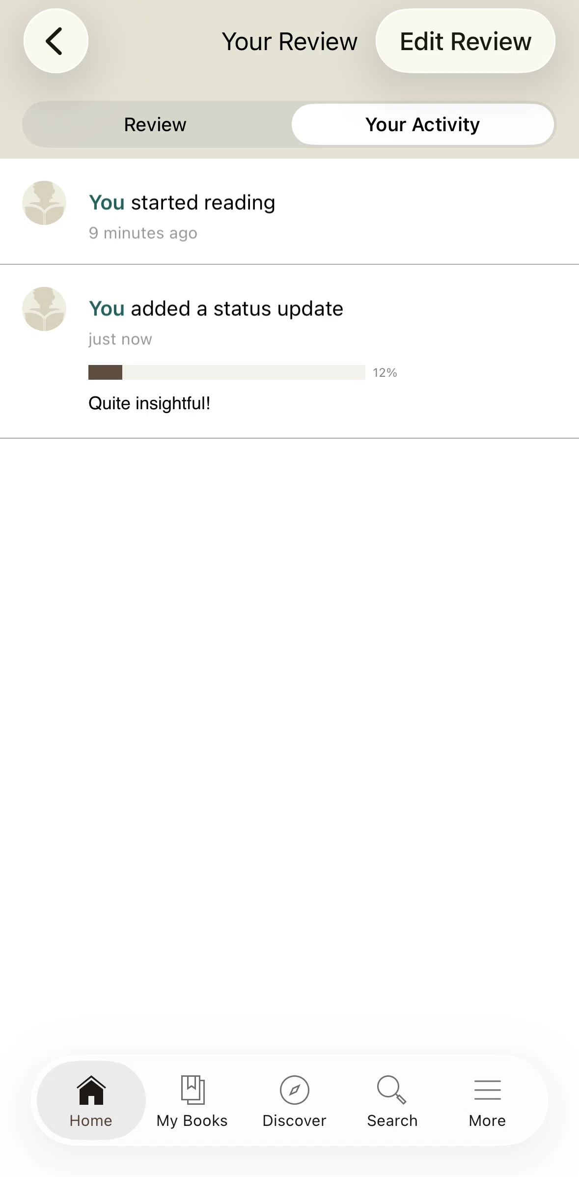 Goodreads Screen screen in the Editing a review flow