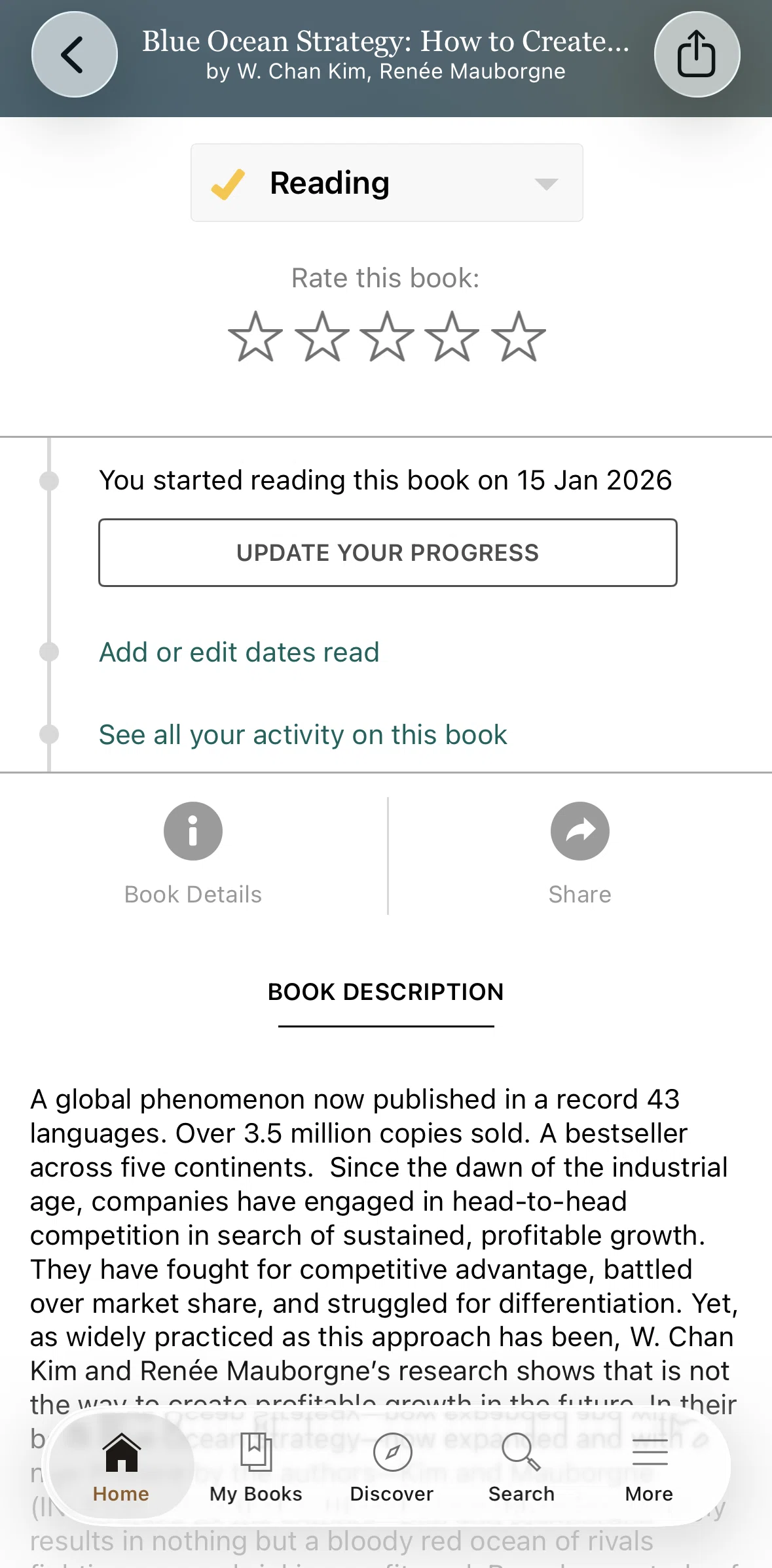 Goodreads Screen screen in the Editing dates read flow
