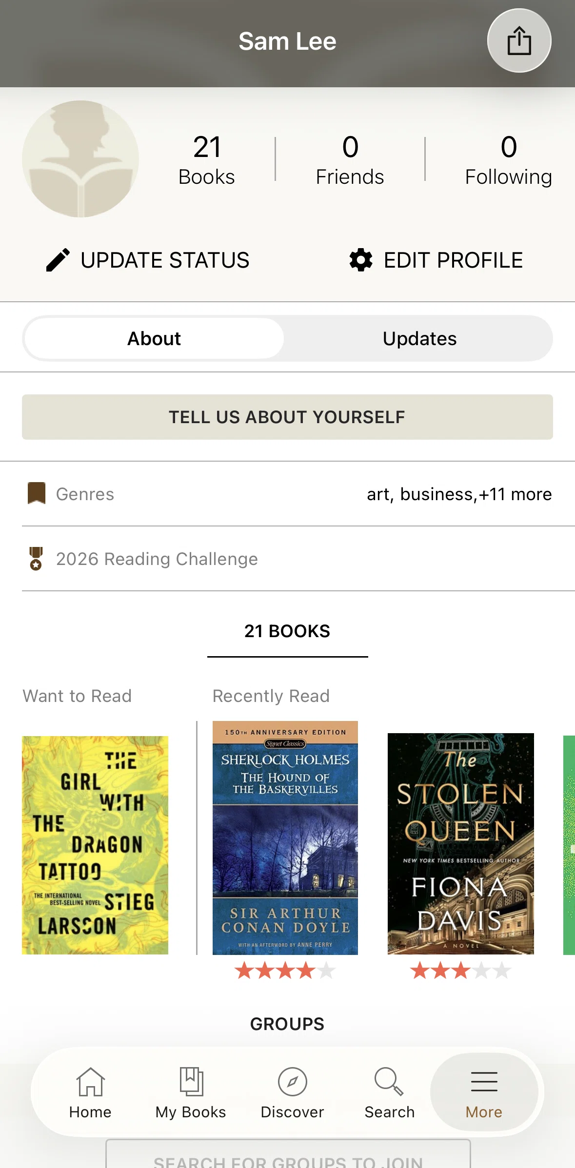 Goodreads Screen screen in the Editing profile flow