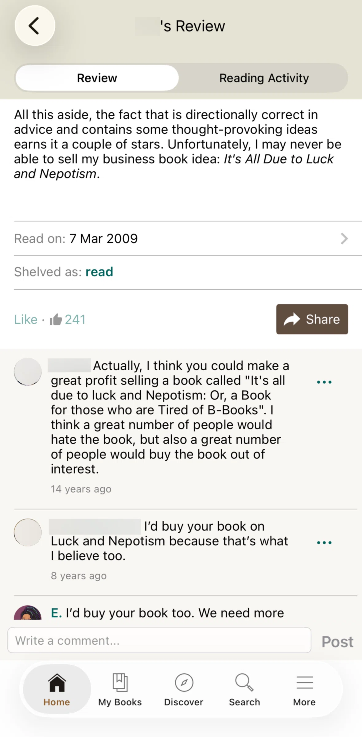 Goodreads Screen screen in the Liking a review flow
