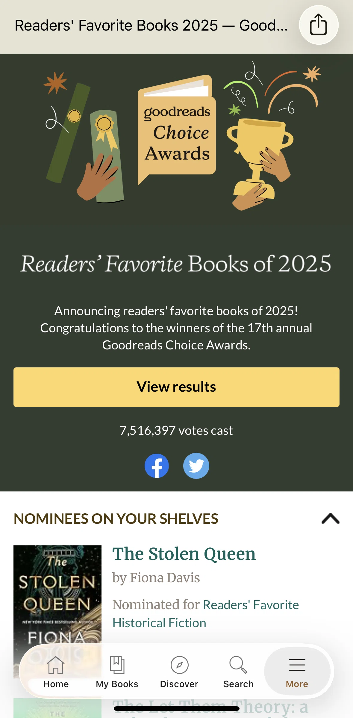 Goodreads Screen screen in the Results flow