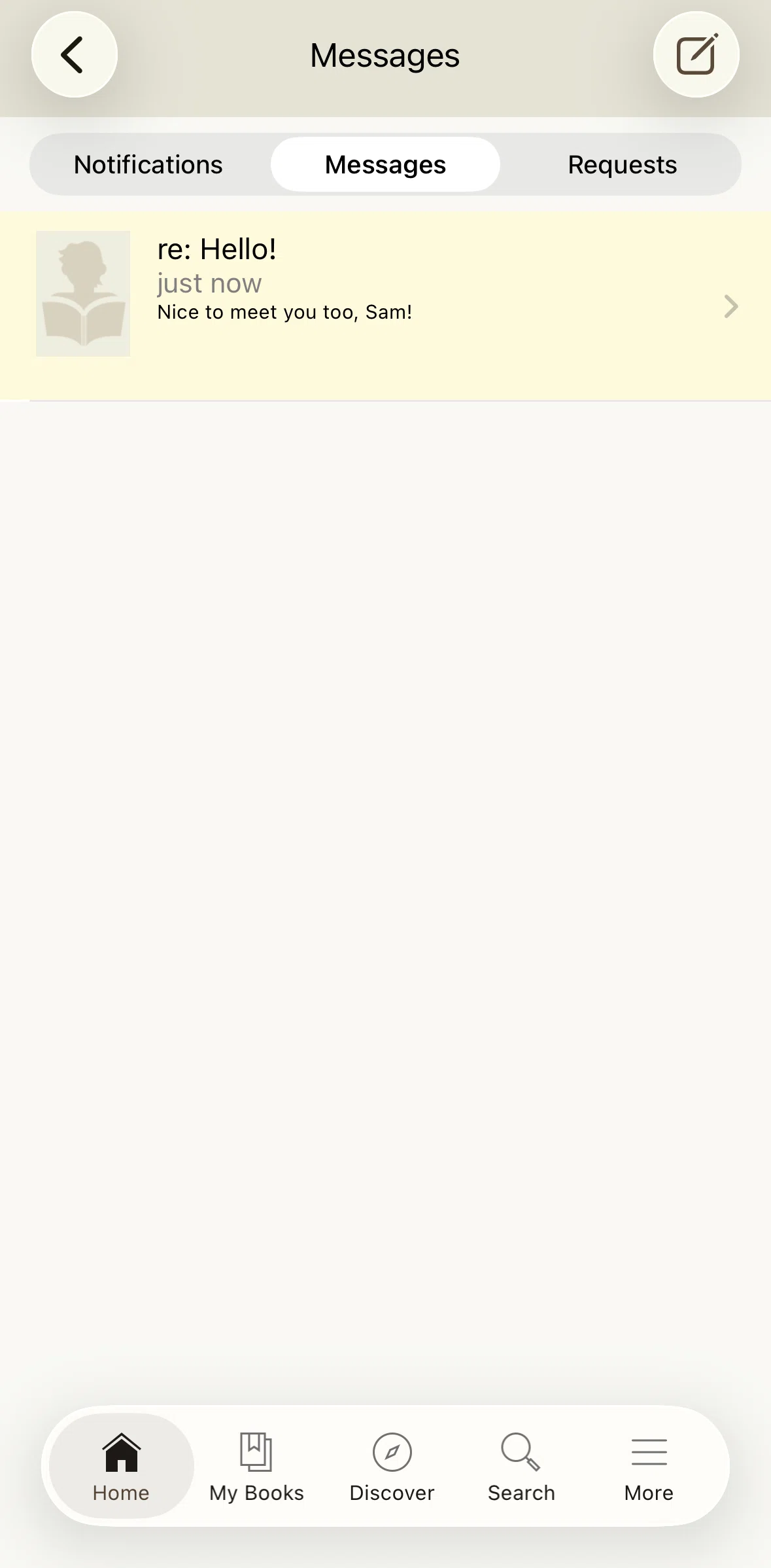 Goodreads Screen screen in the Sending a message flow