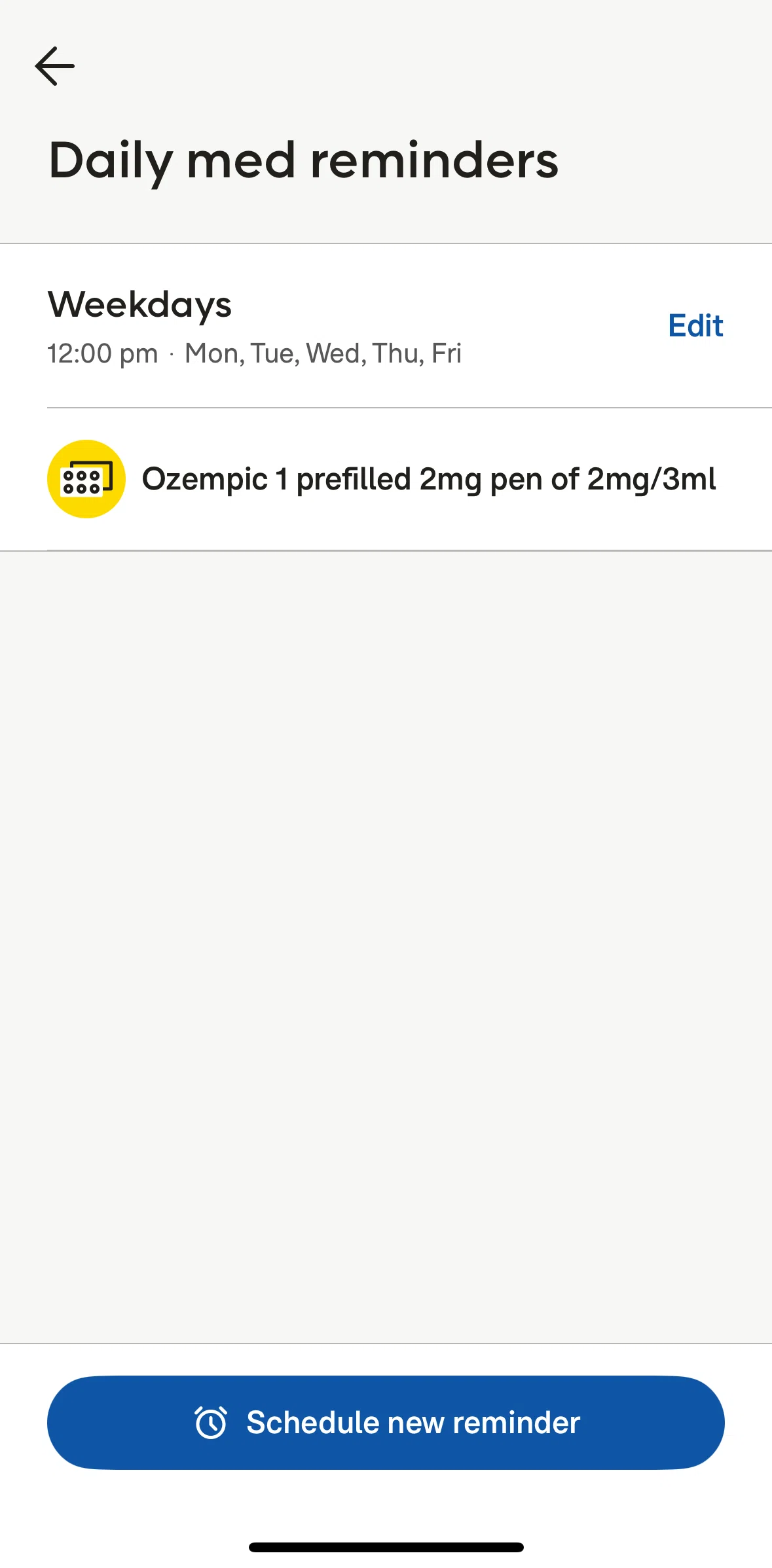 Goodrx Screen screen in the Editing a reminder flow