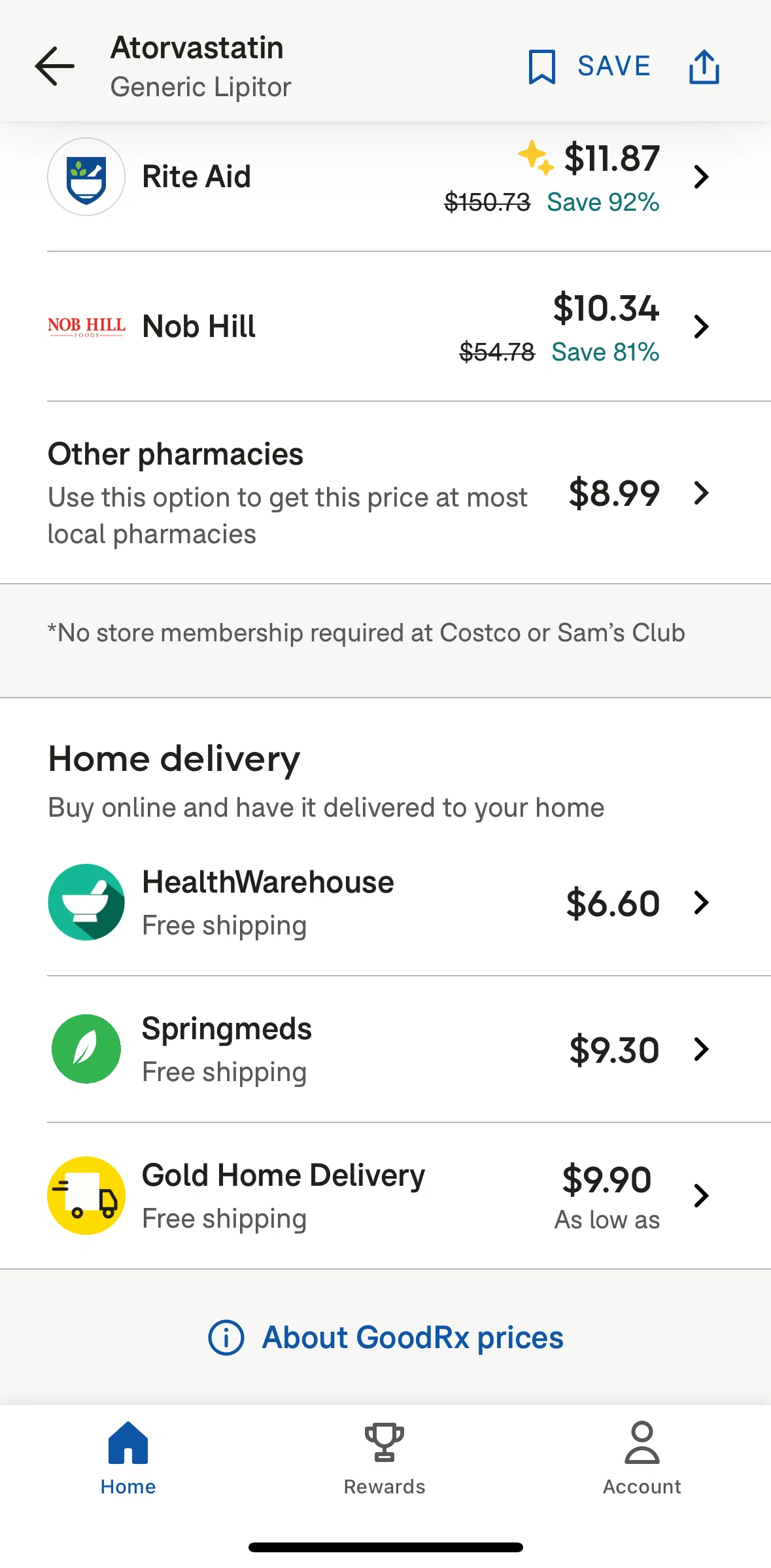 Goodrx Screen screen in the Placing a home delivery order flow