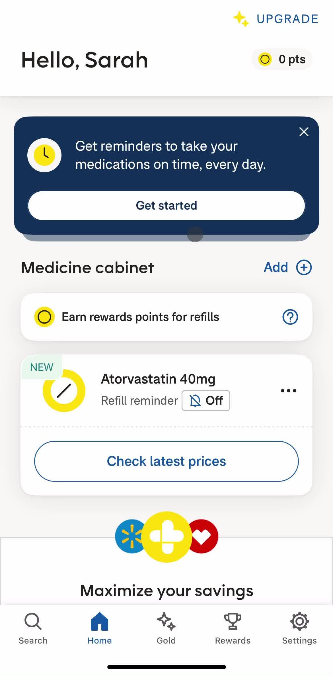 Goodrx Home screen in the Saving flow
