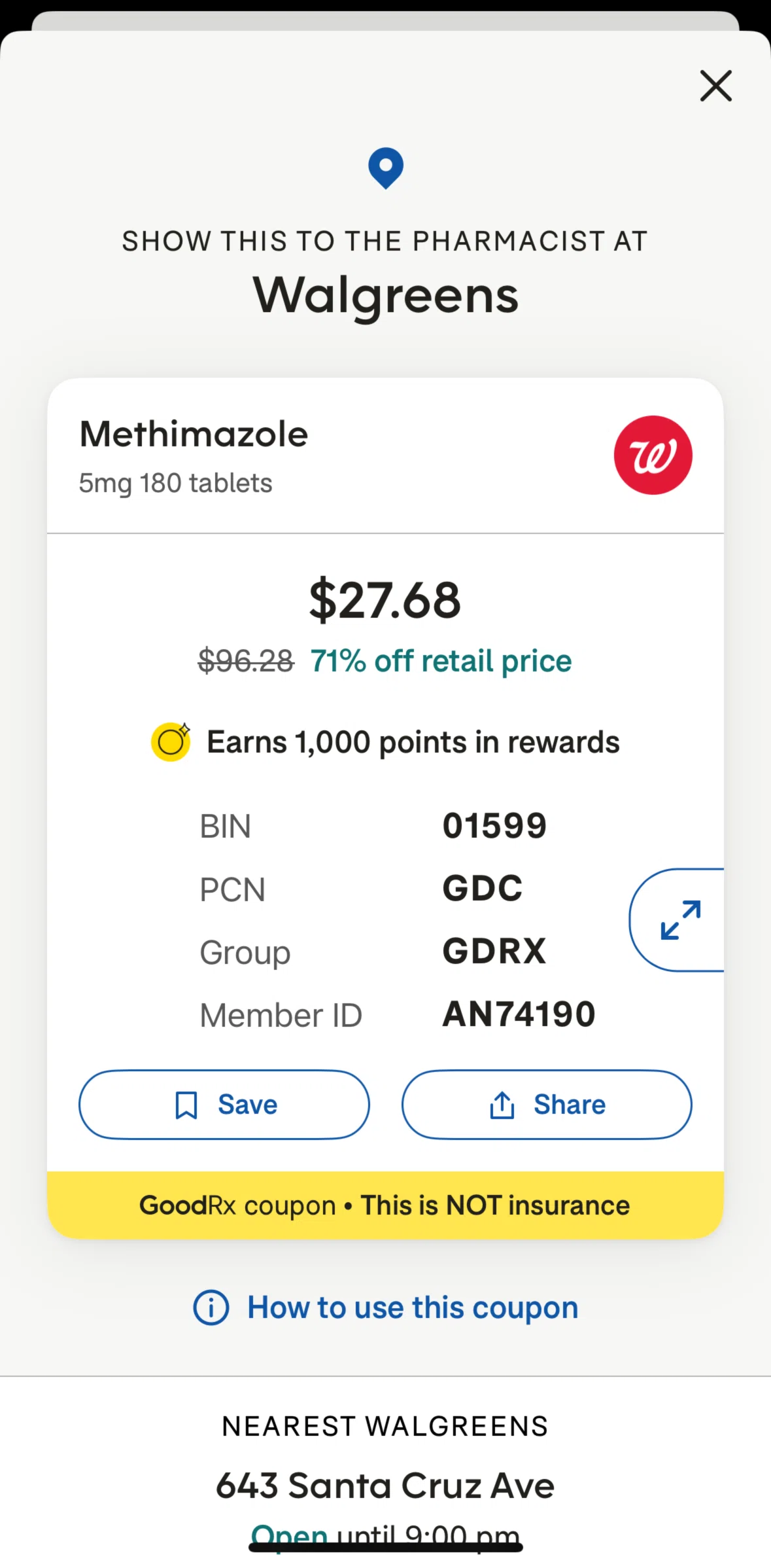 Goodrx Screen screen in the Sharing a coupon flow