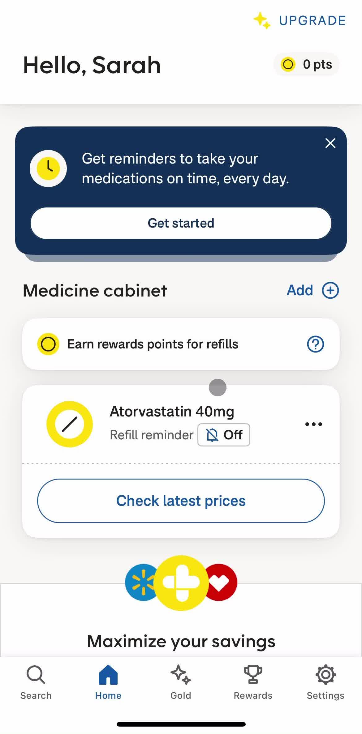 Goodrx Home screen in the Updating Your Profile flow