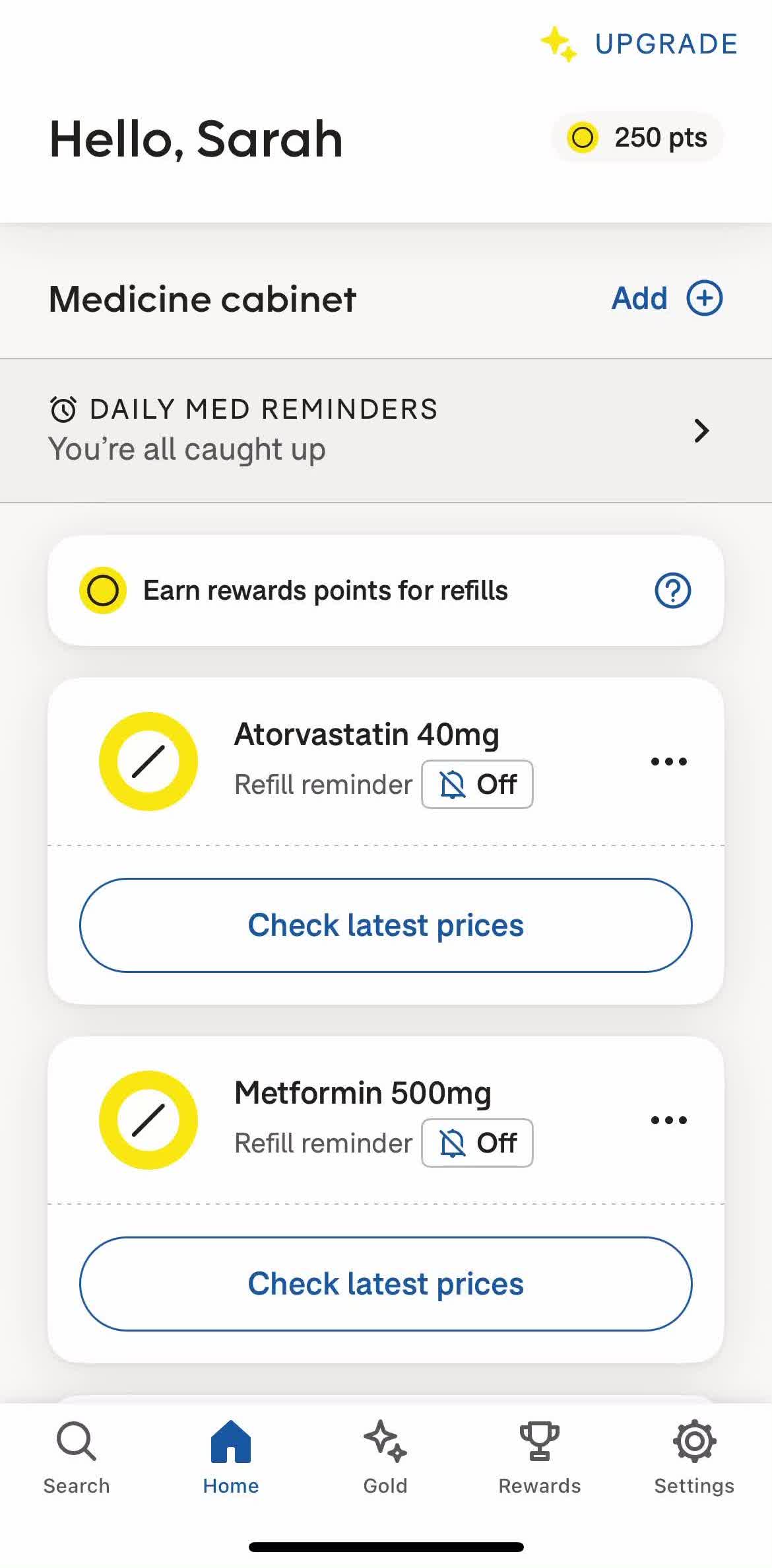Goodrx Home screen in the Upgrading Your Account flow