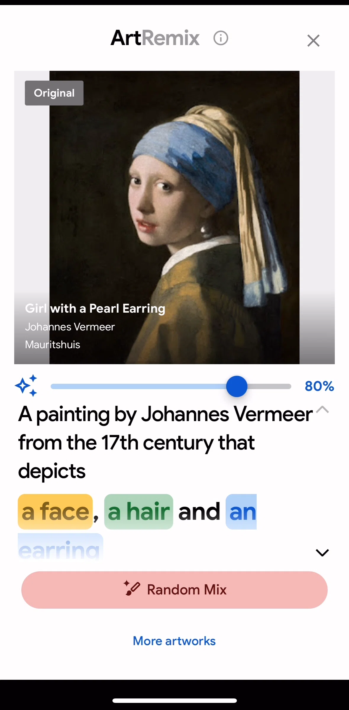 Google Arts & Culture Screen screen in the About art remix flow