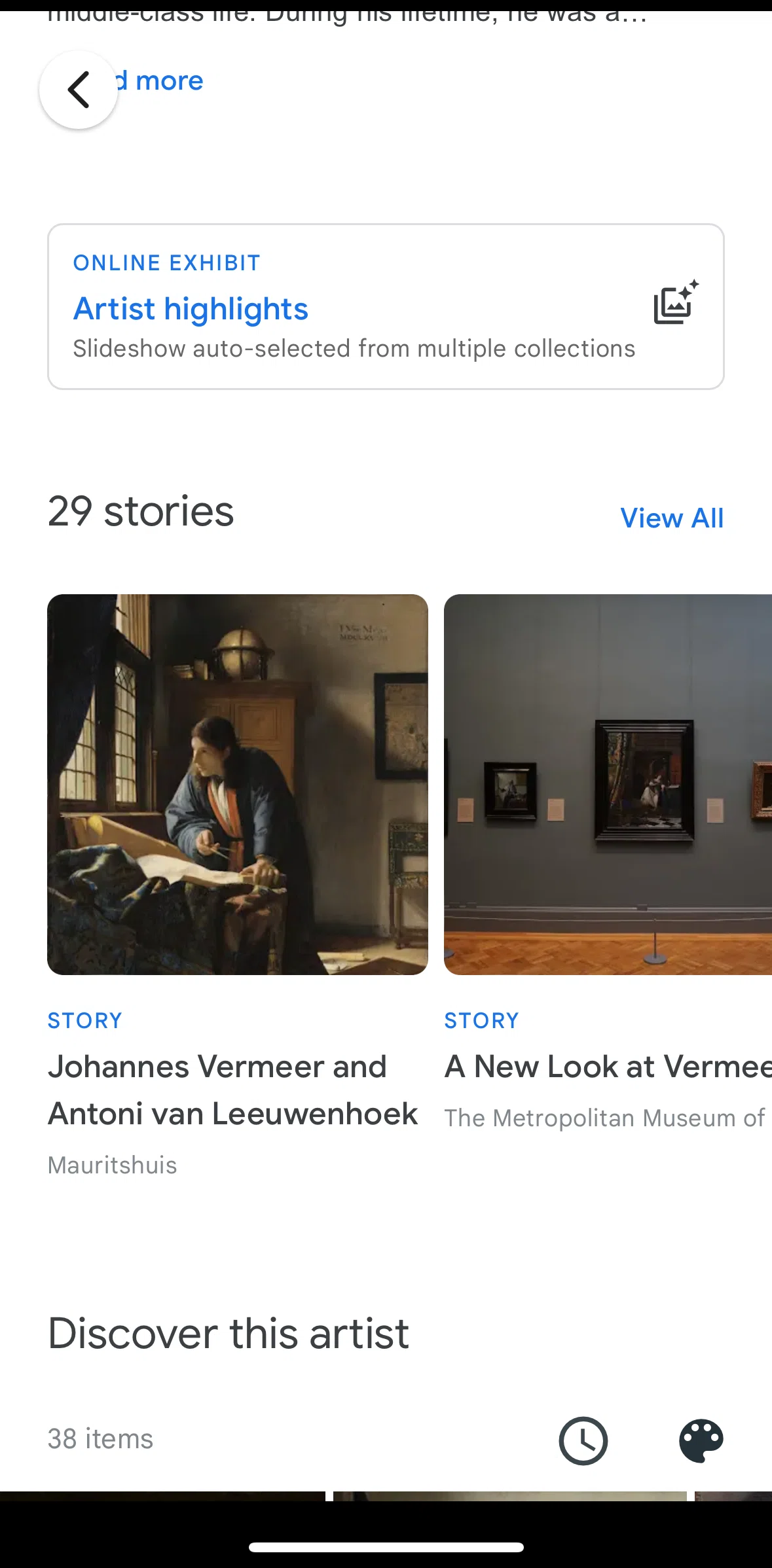 Google Arts & Culture Screen screen in the All artist stories flow