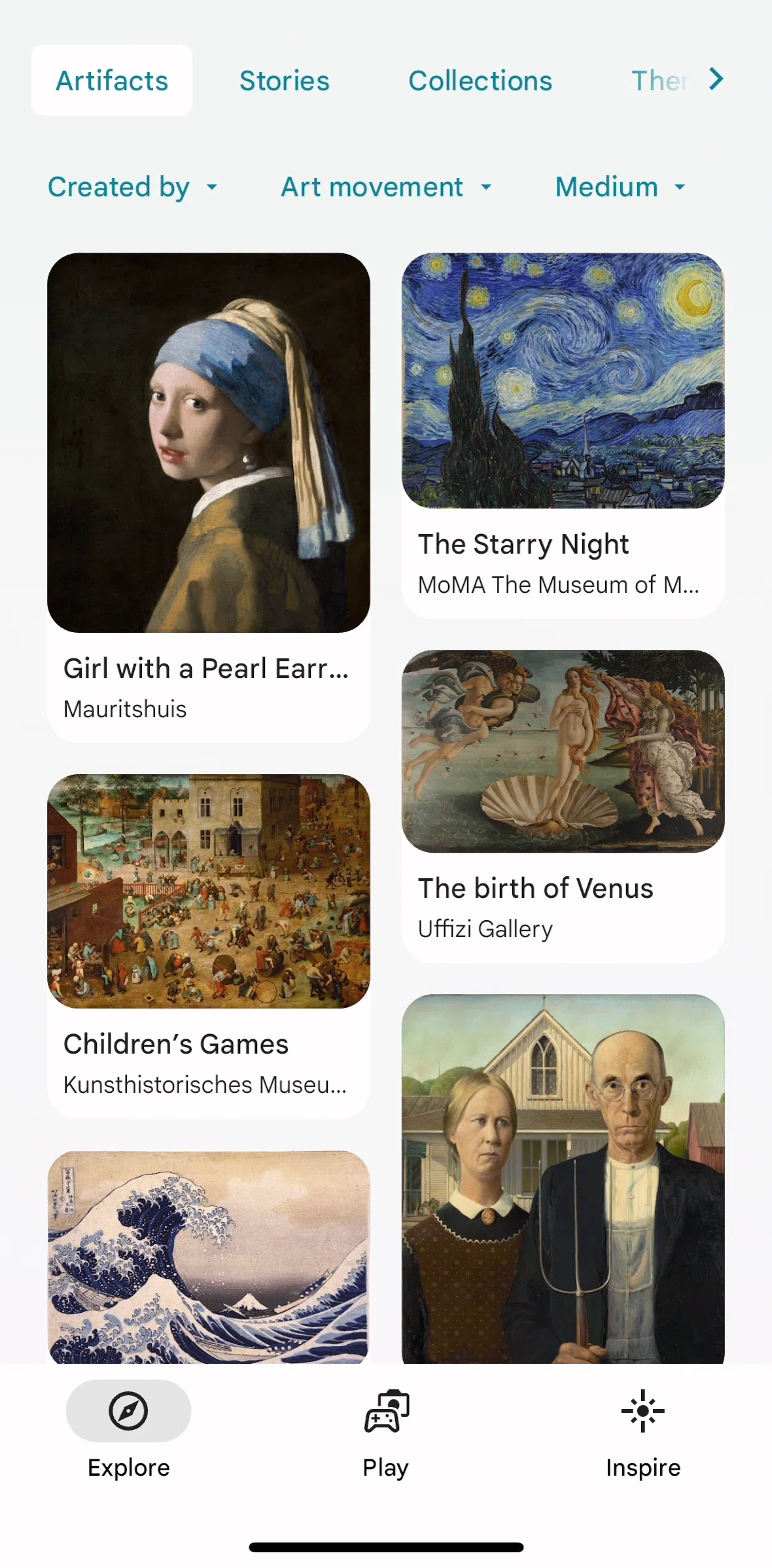 Google Arts & Culture Screen screen in the Art detail flow