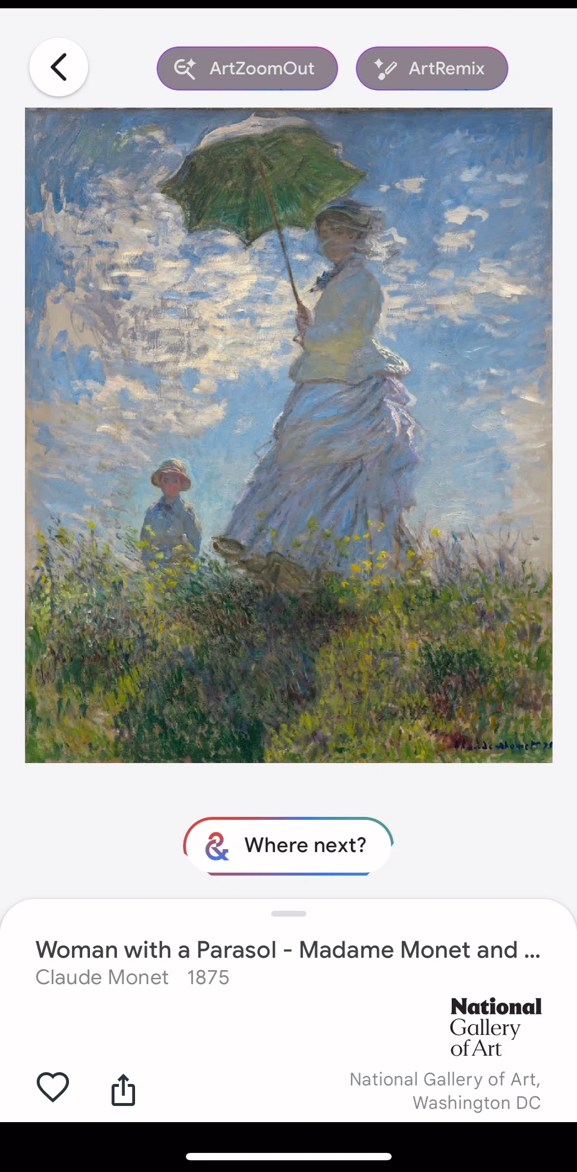 Google Arts & Culture Screen screen in the Art Zoom Out flow