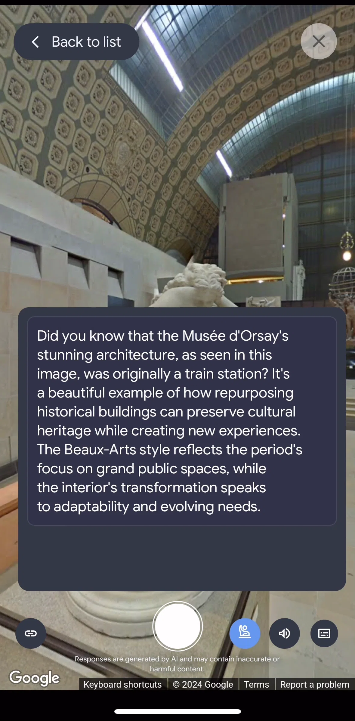 Google Arts & Culture Screen screen in the Asking question flow