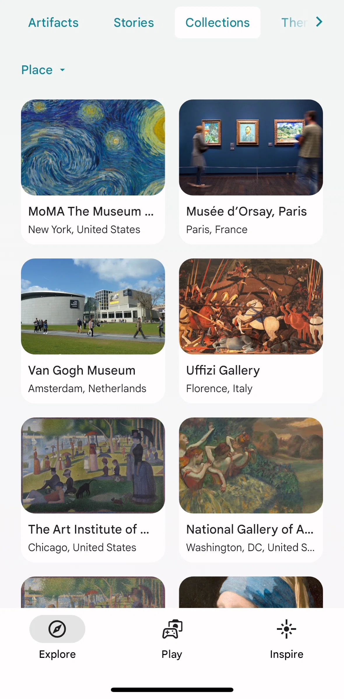 Google Arts & Culture Screen screen in the Collection detail flow