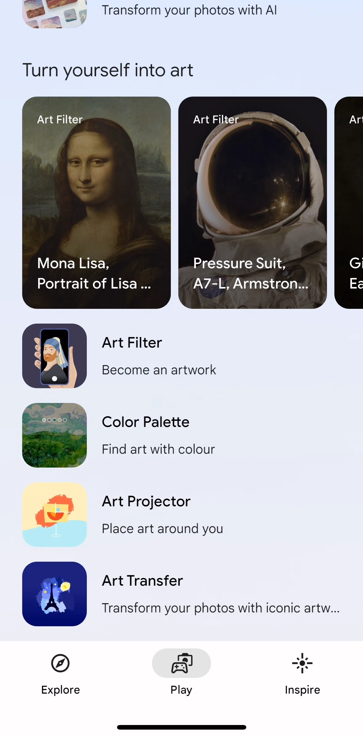 Google Arts & Culture Screen screen in the Color palette flow