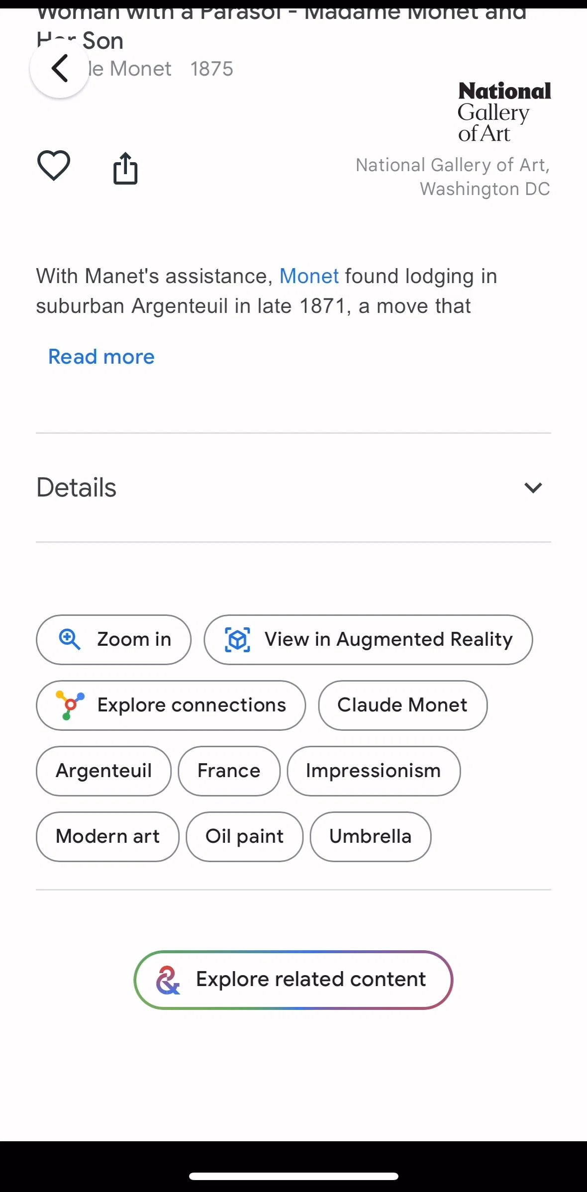 Google Arts & Culture Screen screen in the Explore connections flow
