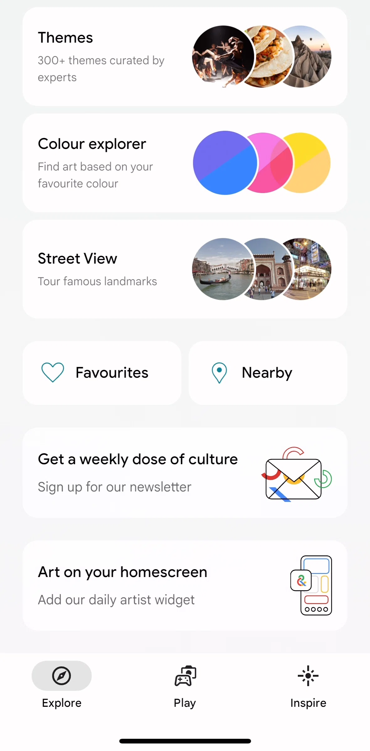 Google Arts & Culture Screen screen in the Favorites flow