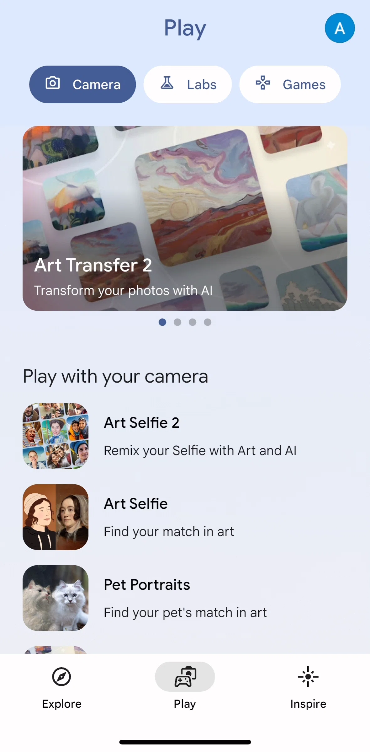 Google Arts & Culture Screen screen in the Labs flow