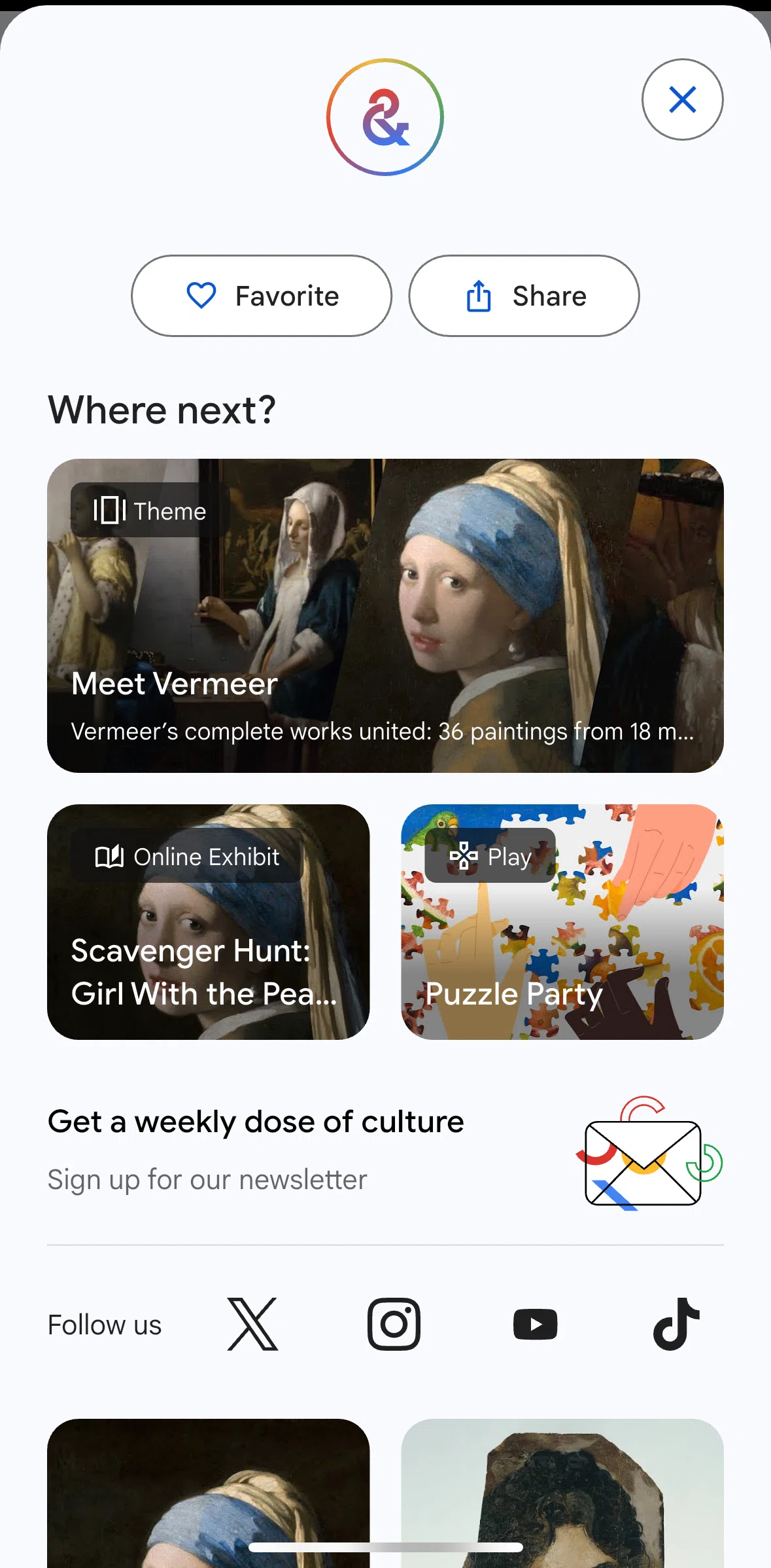 Google Arts & Culture Screen screen in the Marking a content as favorite flow