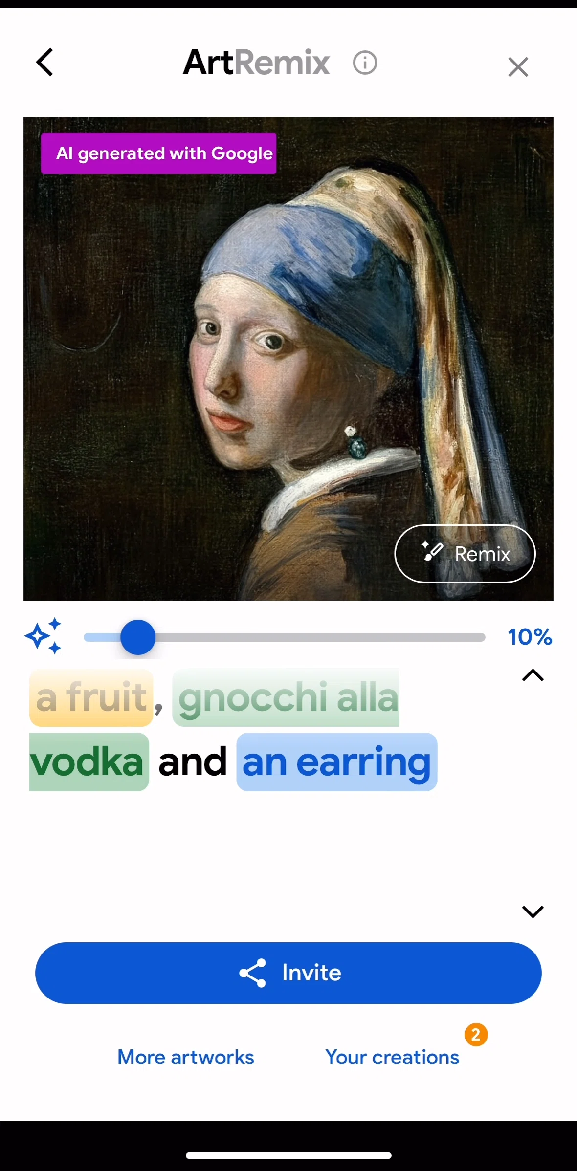 Google Arts & Culture Screen screen in the More artworks flow