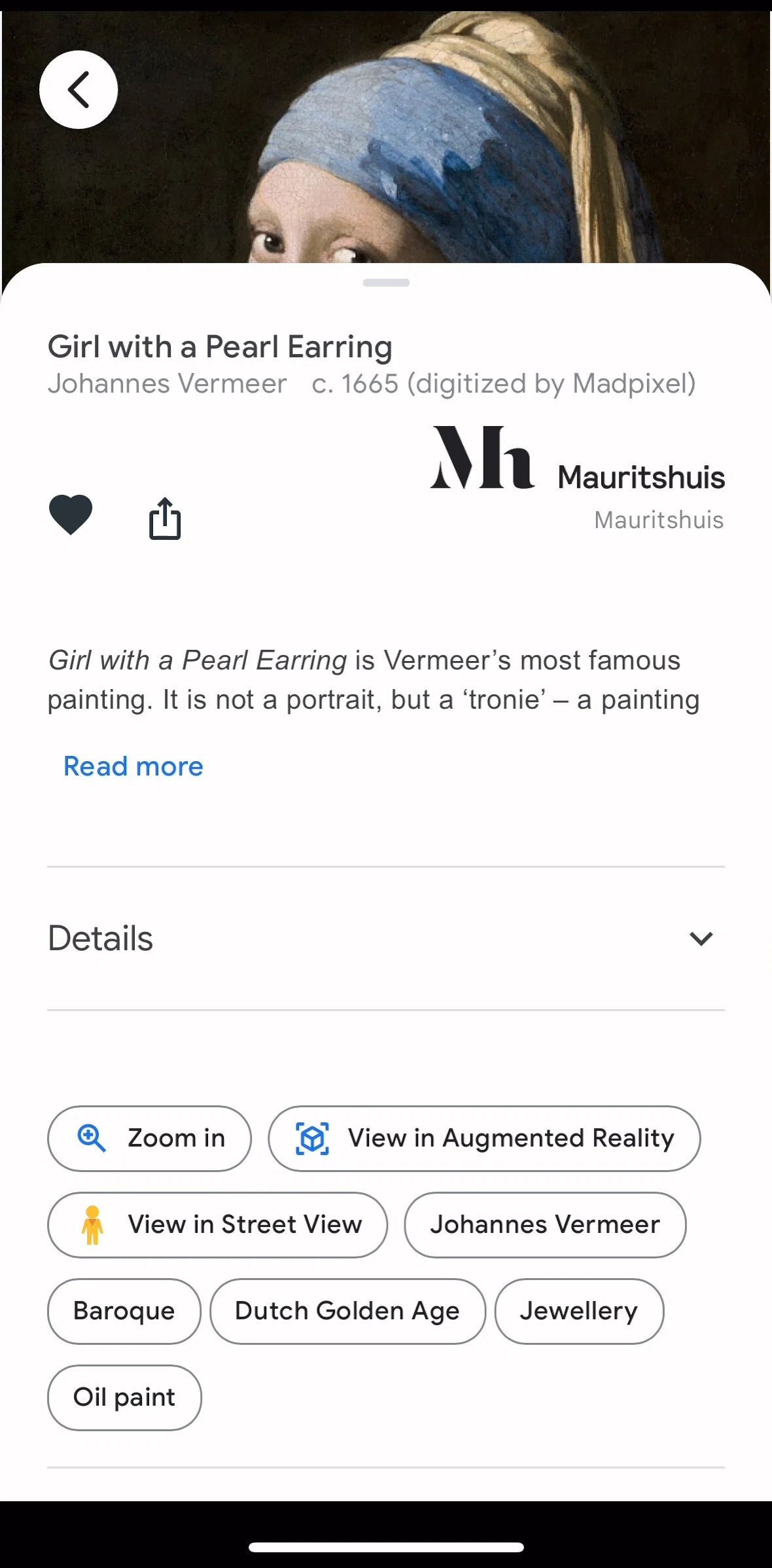 Google Arts & Culture Screen screen in the Removing an artifact from favorites flow