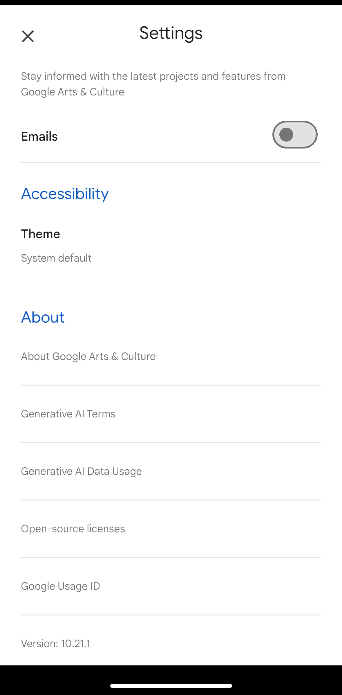 Google Arts & Culture Screen screen in the Switching to dark mode flow