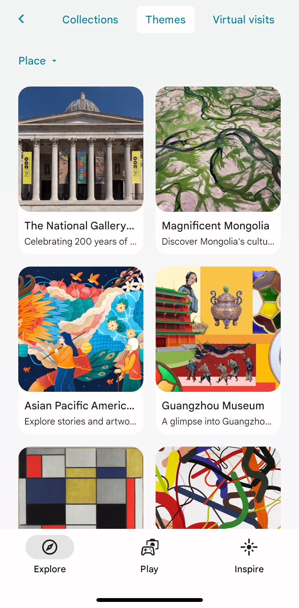 Google Arts & Culture Screen screen in the Theme detail flow