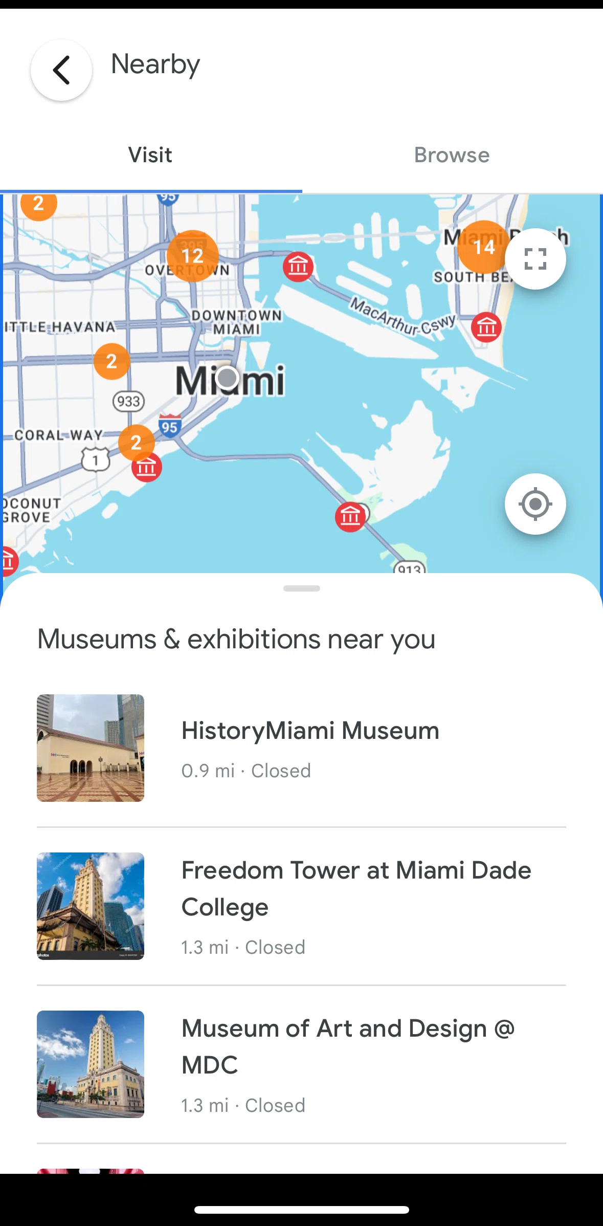 Google Arts & Culture Screen screen in the View a gallery (map view) flow