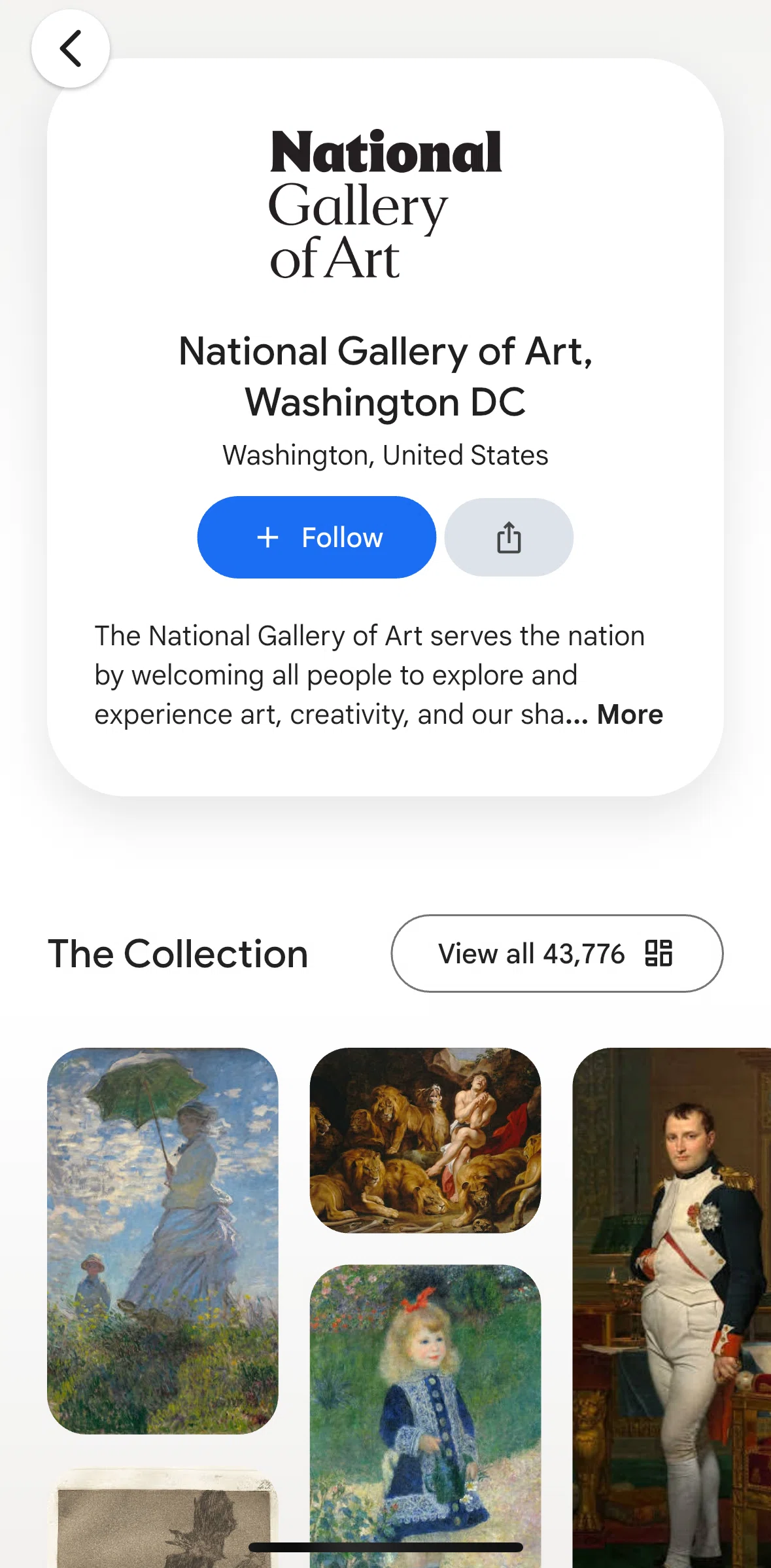 Google Arts & Culture Screen screen in the View all collection flow