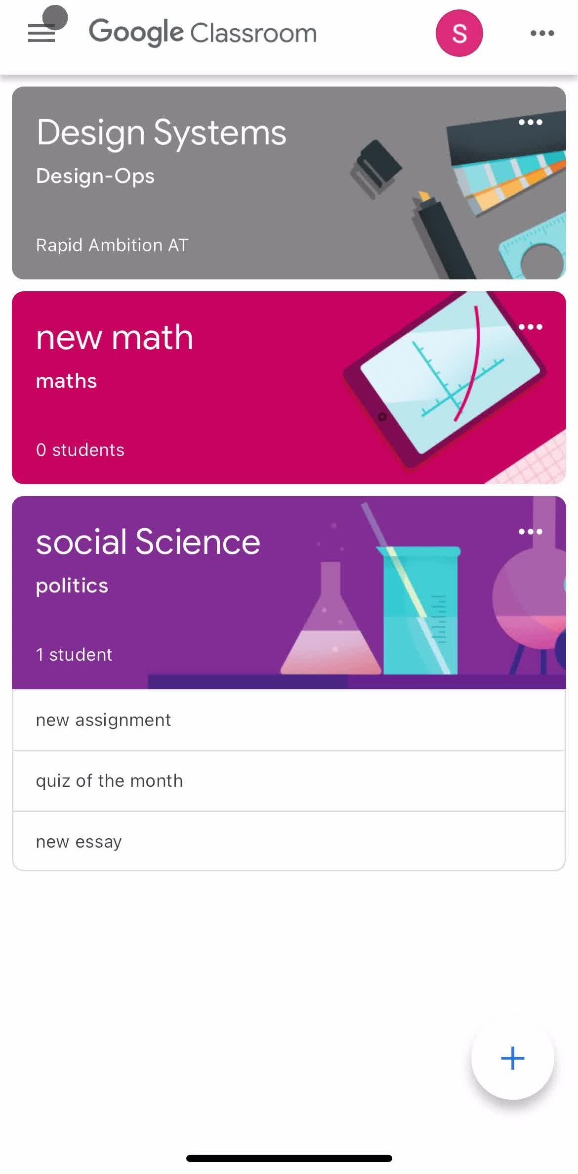 Google Classroom Home screen in the General Browsing flow