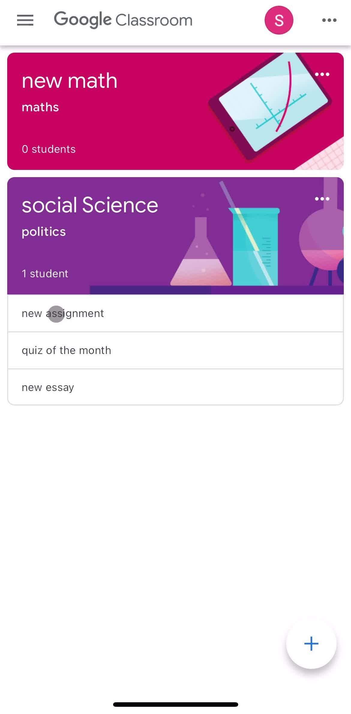 Google Classroom Home screen in the Grading An Assignment flow