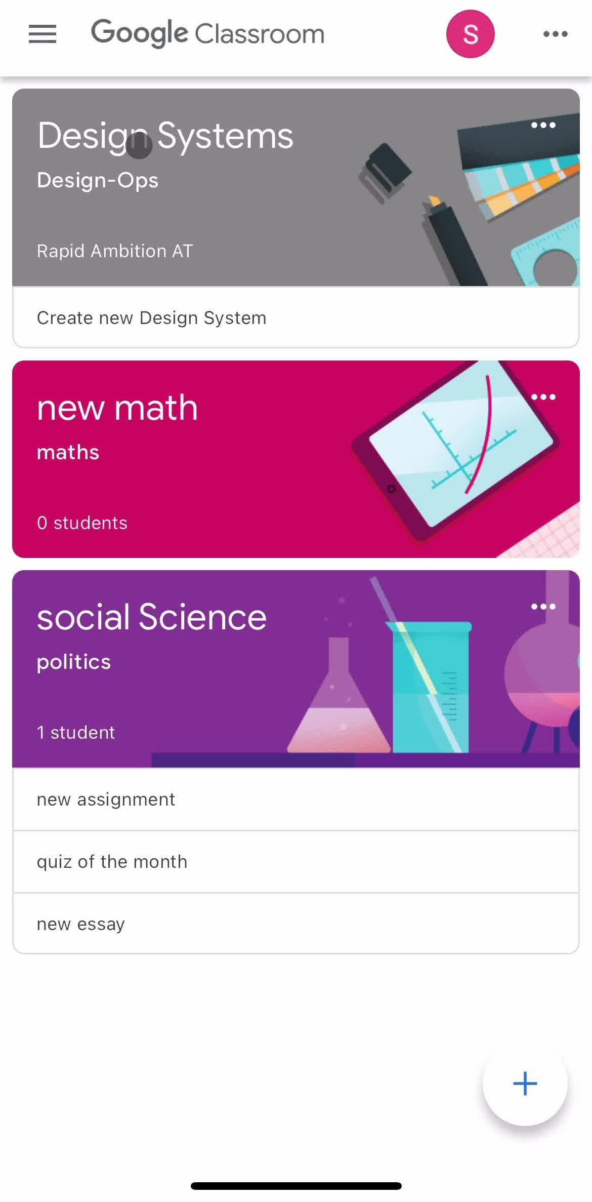 Google Classroom Home screen in the Handing In An Assignment flow