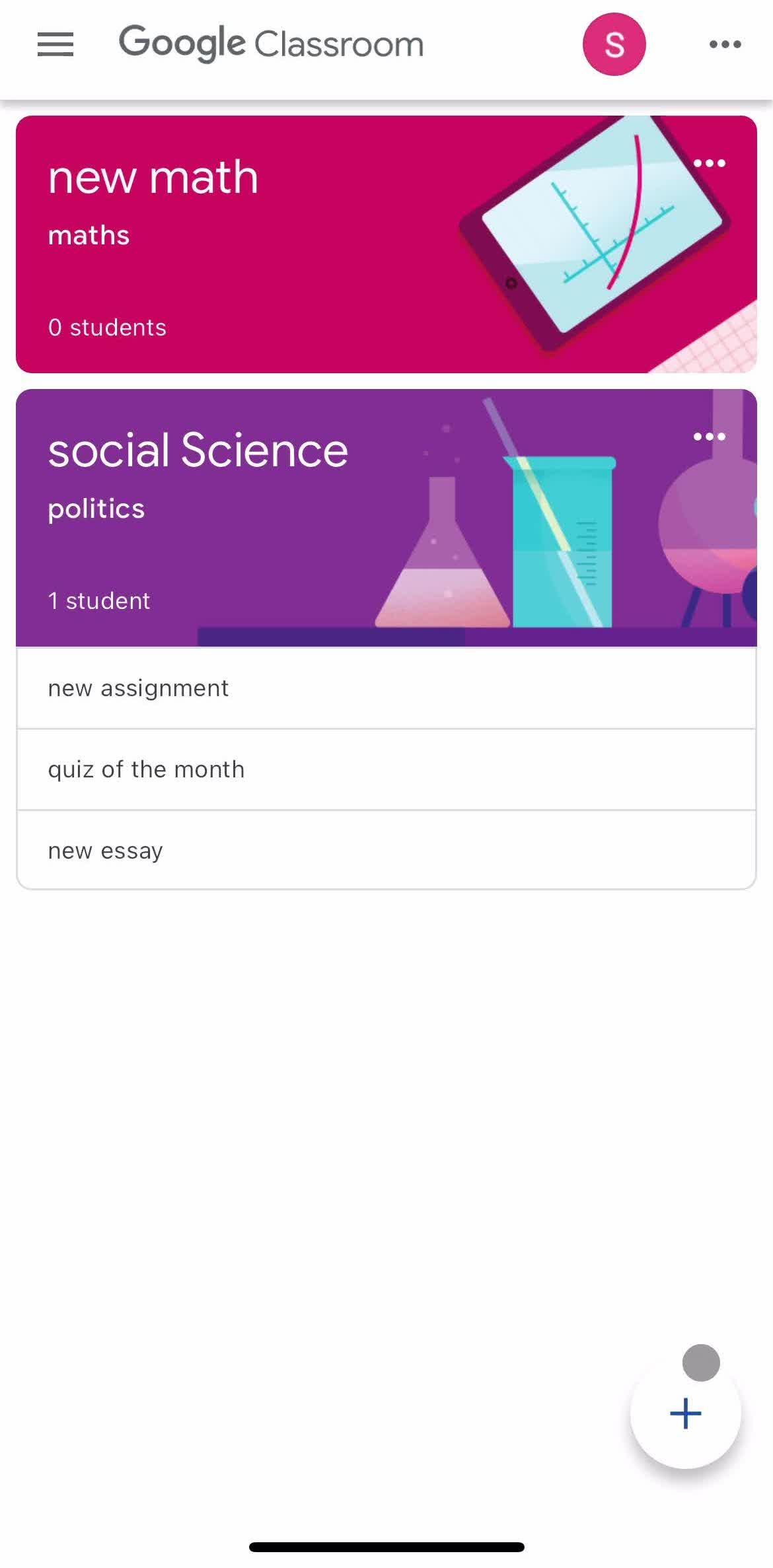 Google Classroom Home screen in the Joining A Class flow