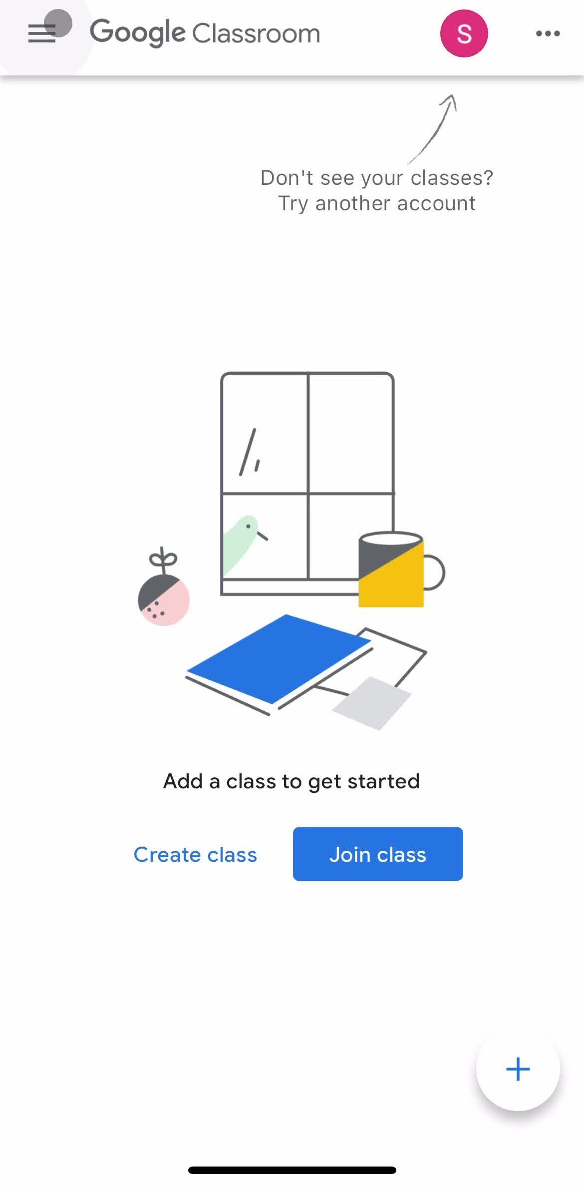 Google Classroom Home screen in the Settings flow