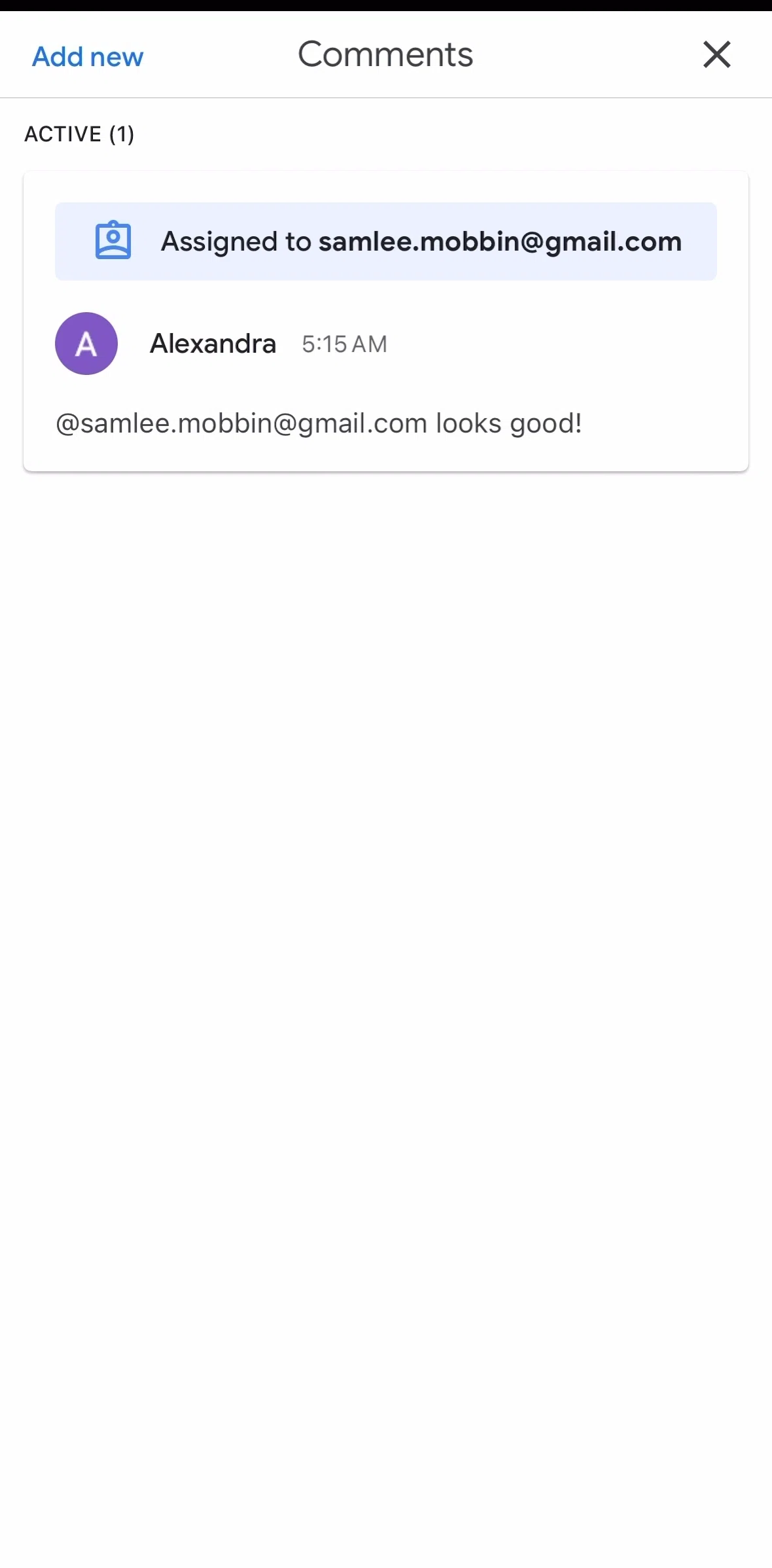 Google Drive Screen screen in the Comment detail flow