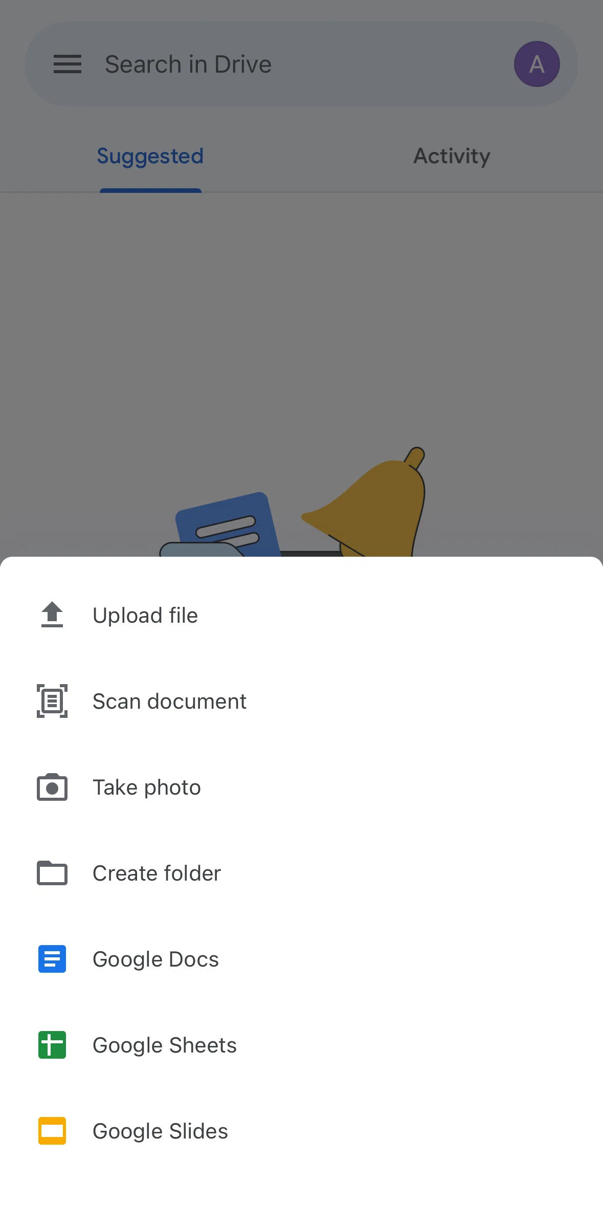 Google Drive Screen screen in the Creating a folder flow