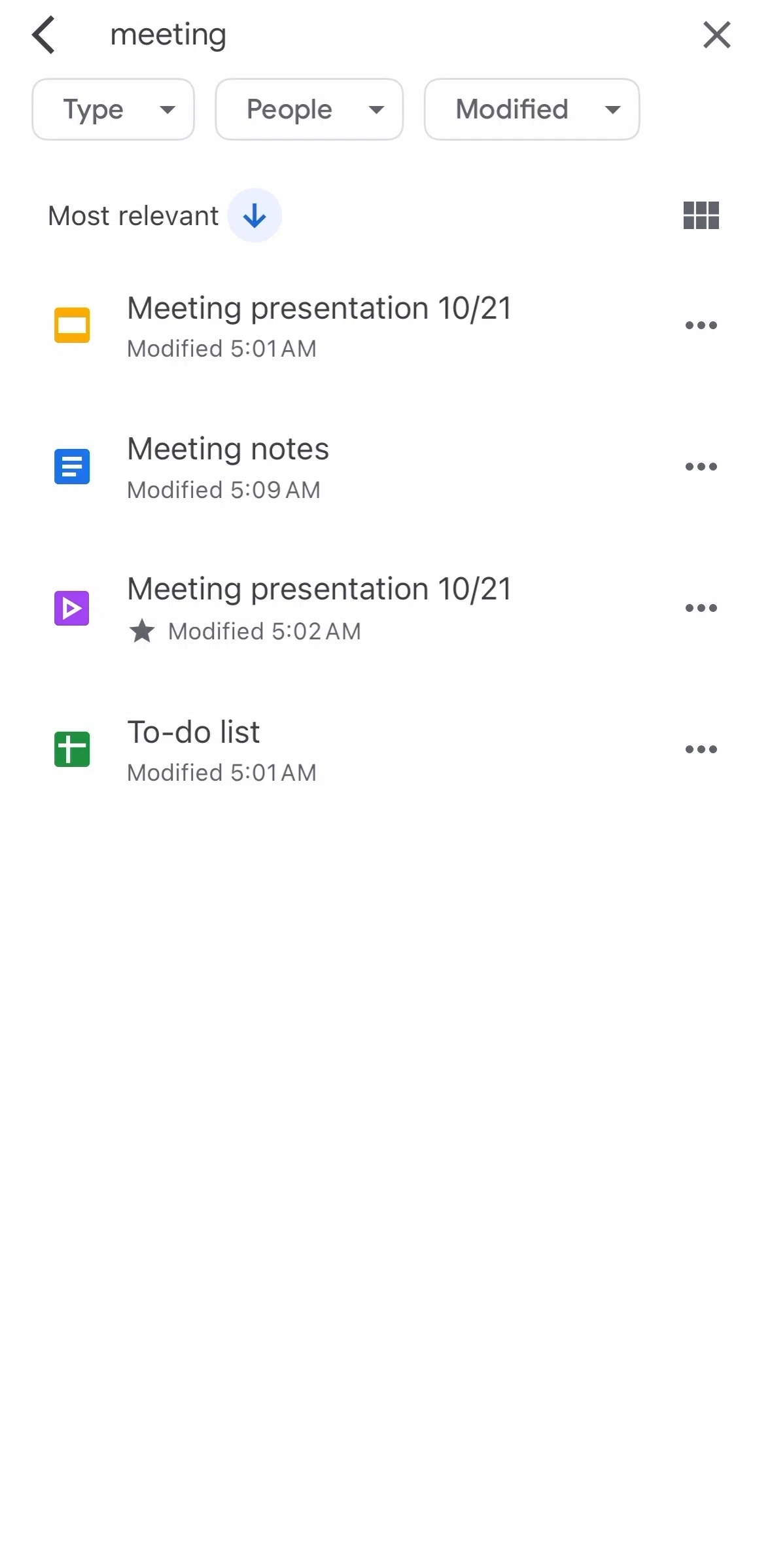 Google Drive Screen screen in the Filtering files flow