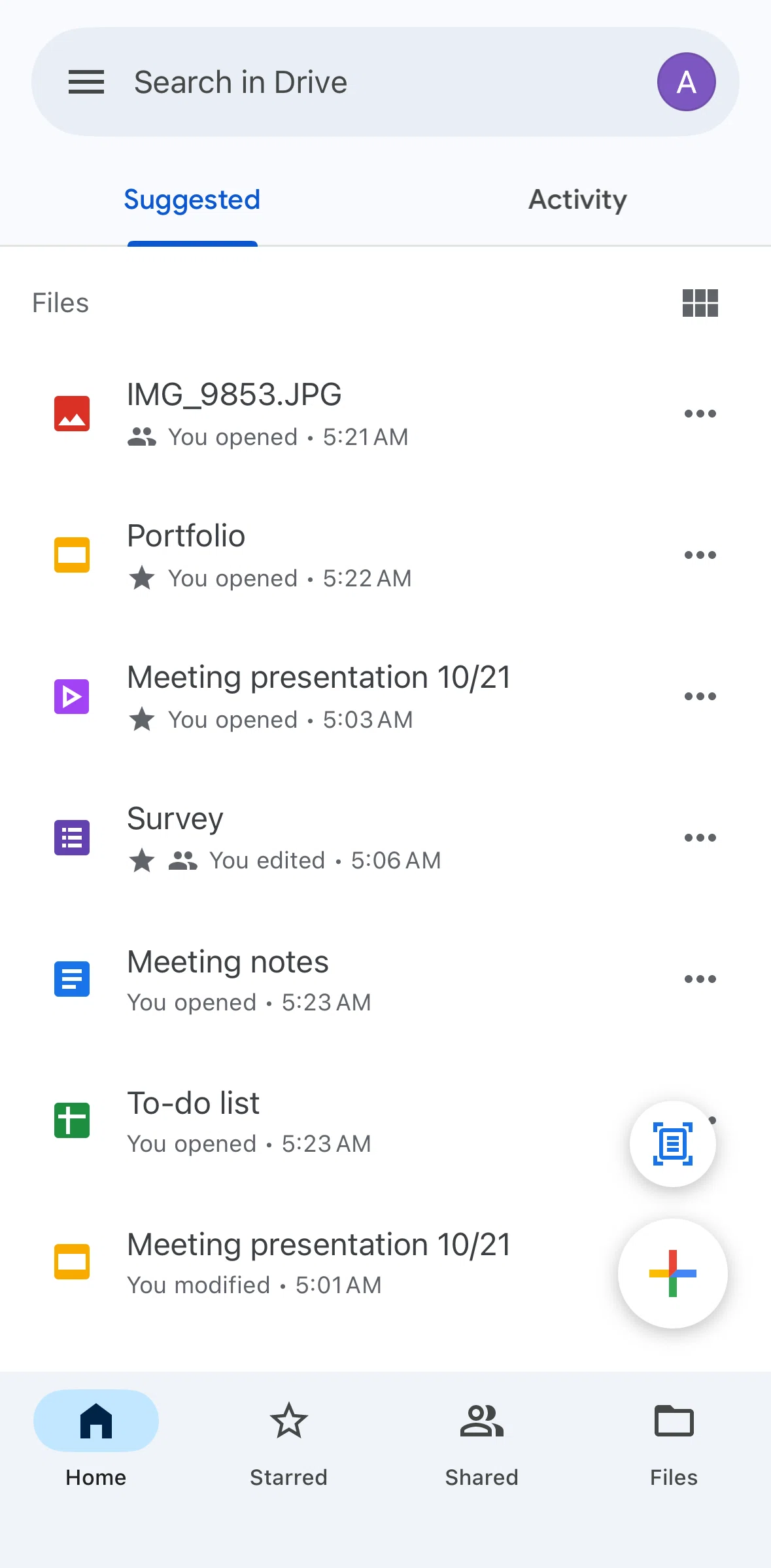 Google Drive Screen screen in the Recent flow