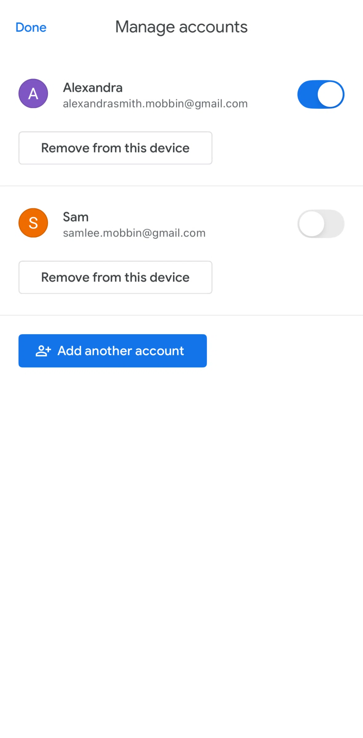 Google Drive Screen screen in the Removing an account flow