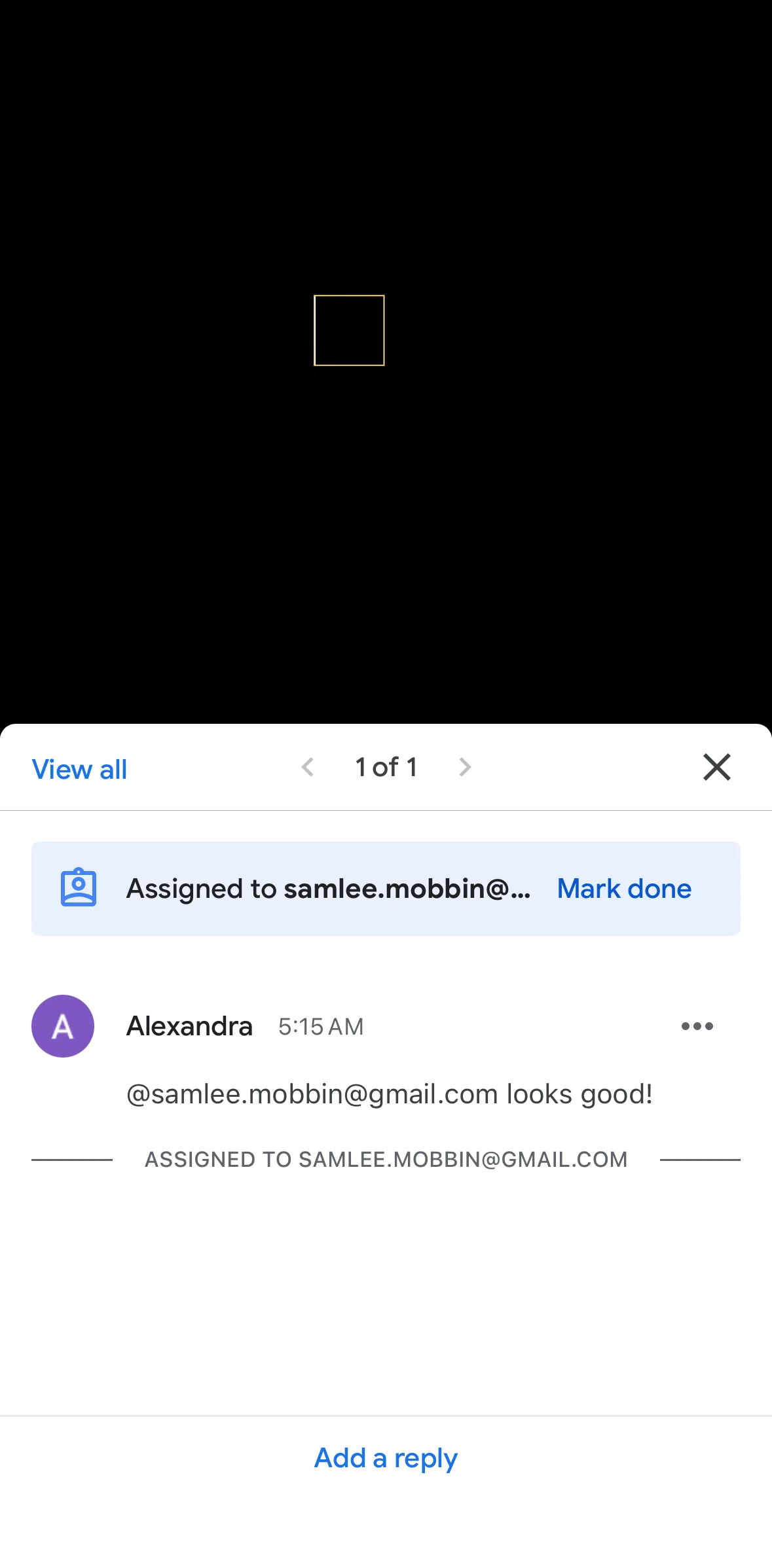 Google Drive Screen screen in the Replying to a comment flow