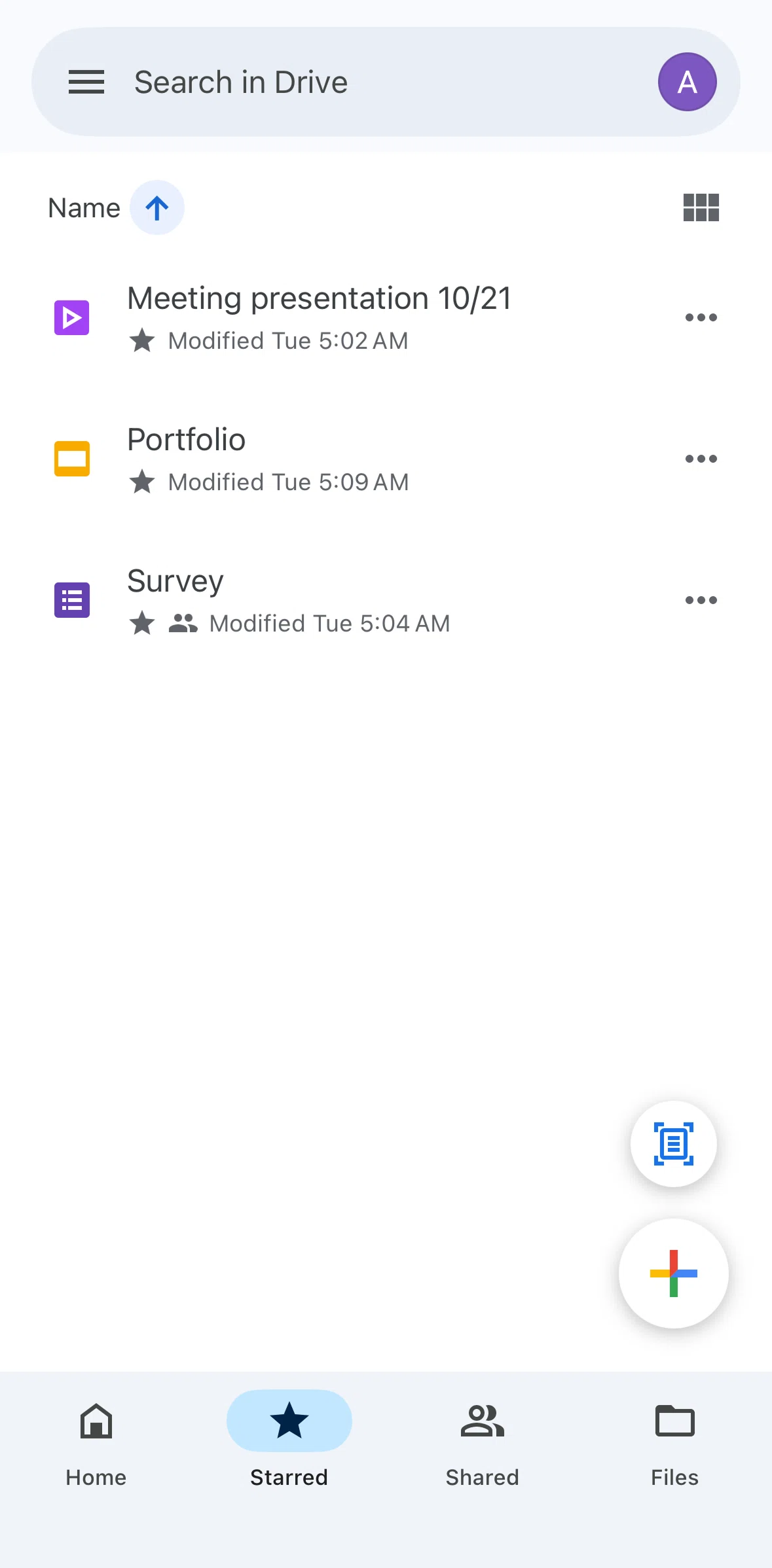 Google Drive Screen screen in the Sorting files flow