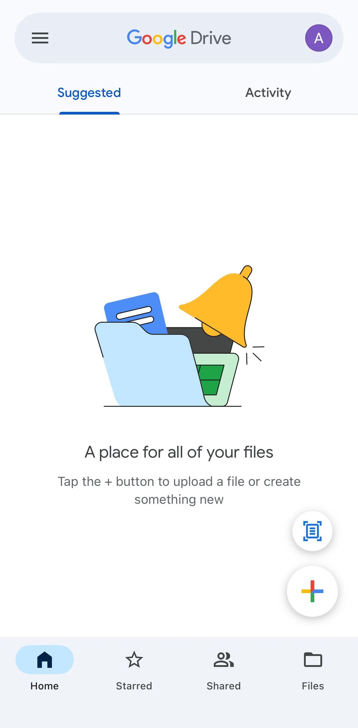 Google Drive Screen screen in the Uploading a file flow
