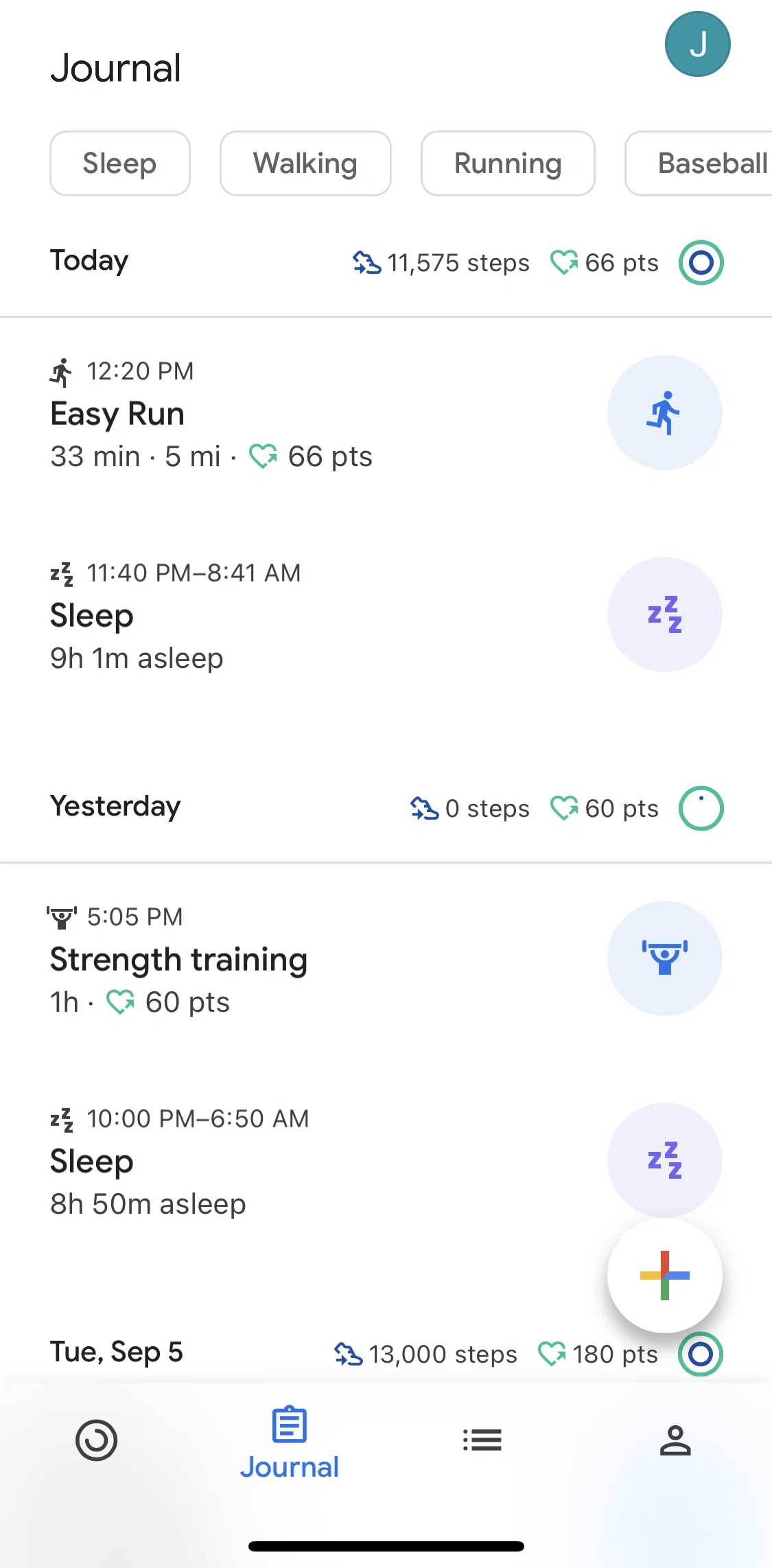 Google Fit Screen screen in the Activity detail flow