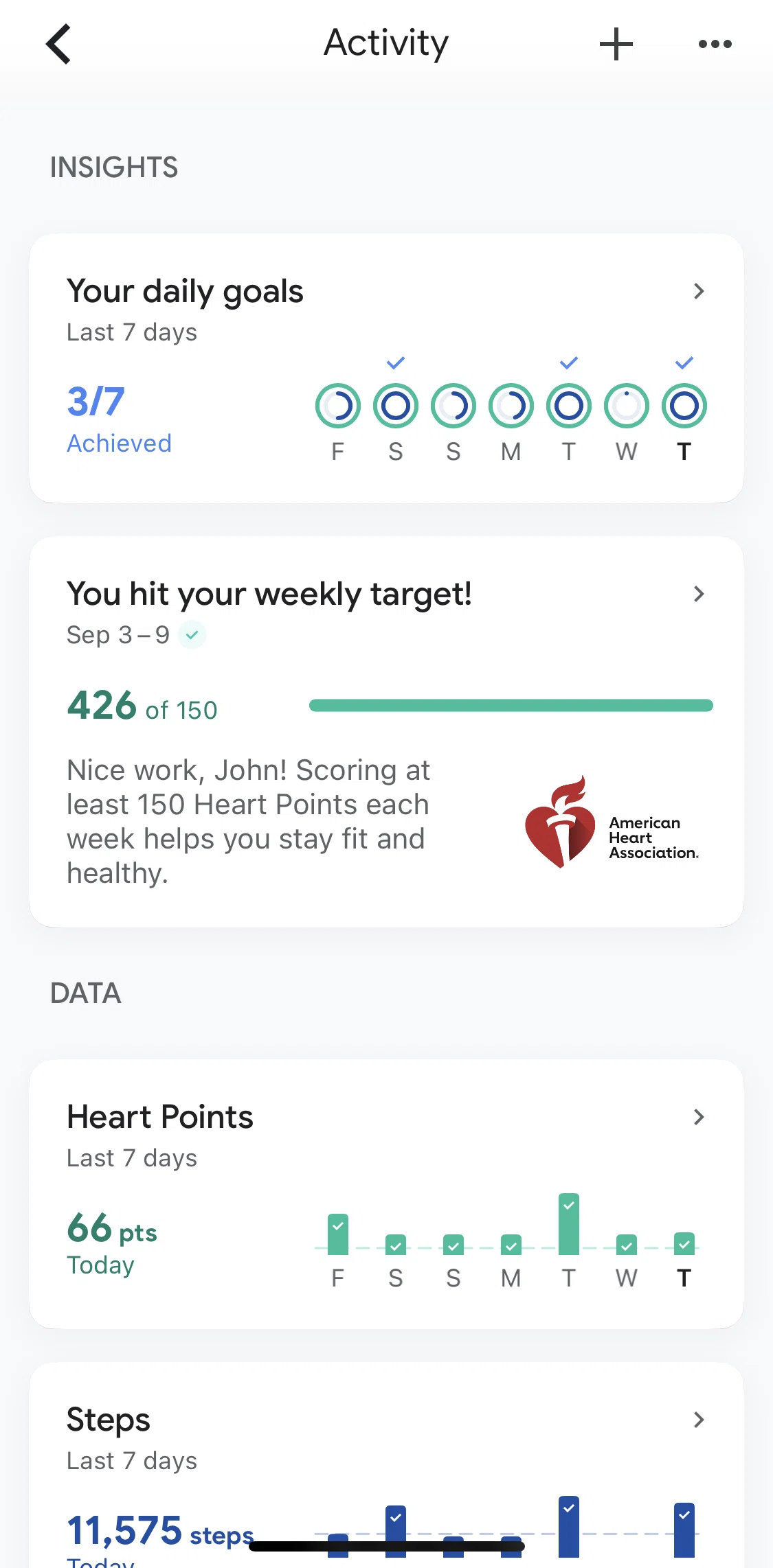 Google Fit Screen screen in the Deleting all activity data flow