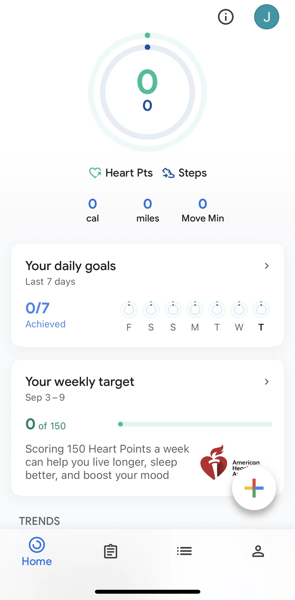 Google Fit Screen screen in the Home flow