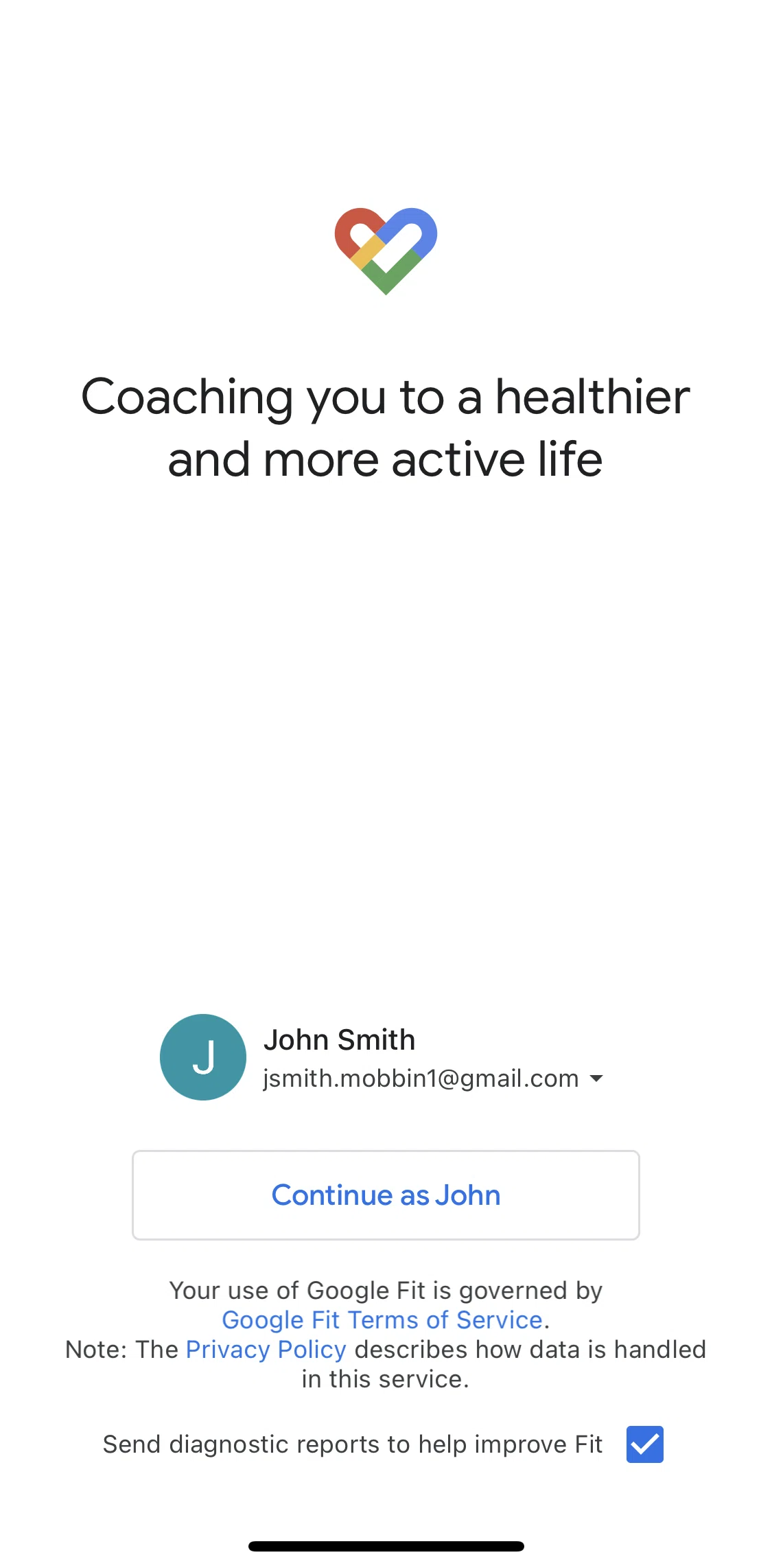 Google Fit Screen screen in the Logging in flow